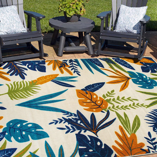 Tapis d'intérieur/extérieur à feuilles florales contemporaines