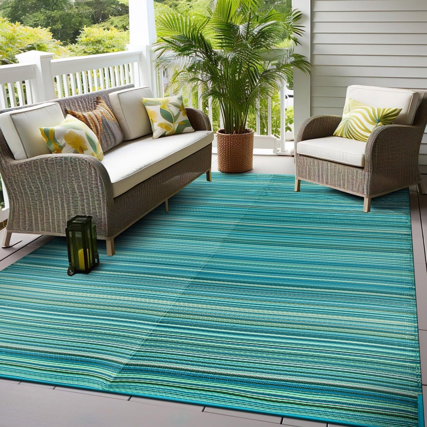 Tapis d'extérieur réversibles en plastique à rayures contemporaines
