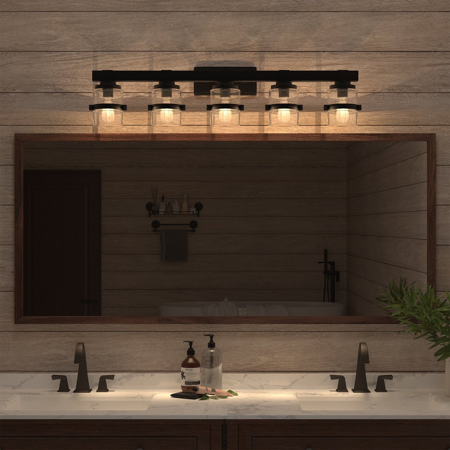 Applique murale de salle de bain ExBrite Farmhouse à 3 lumières, en fer noir à intensité variable