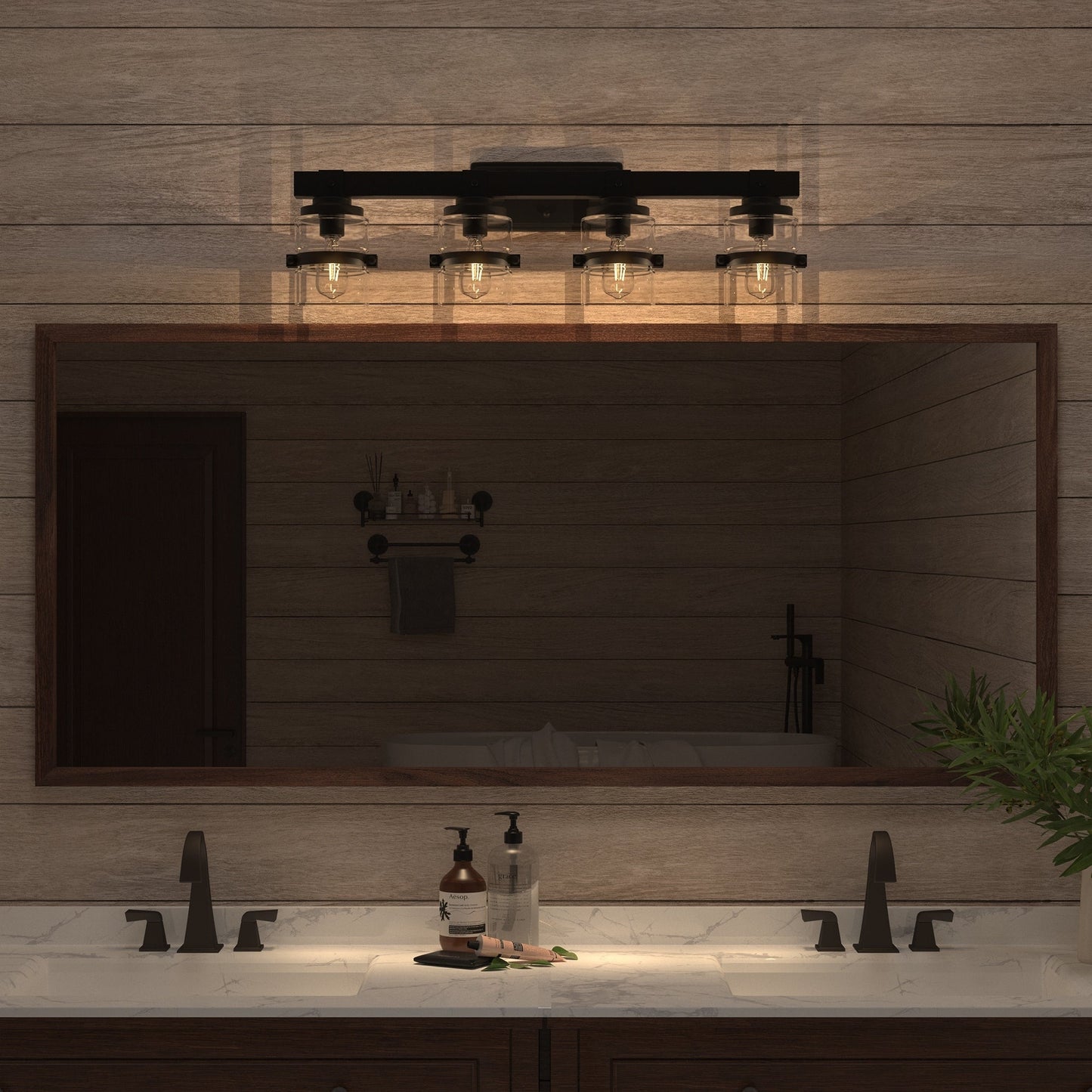Applique murale de salle de bain ExBrite Farmhouse à 3 lumières, en fer noir à intensité variable