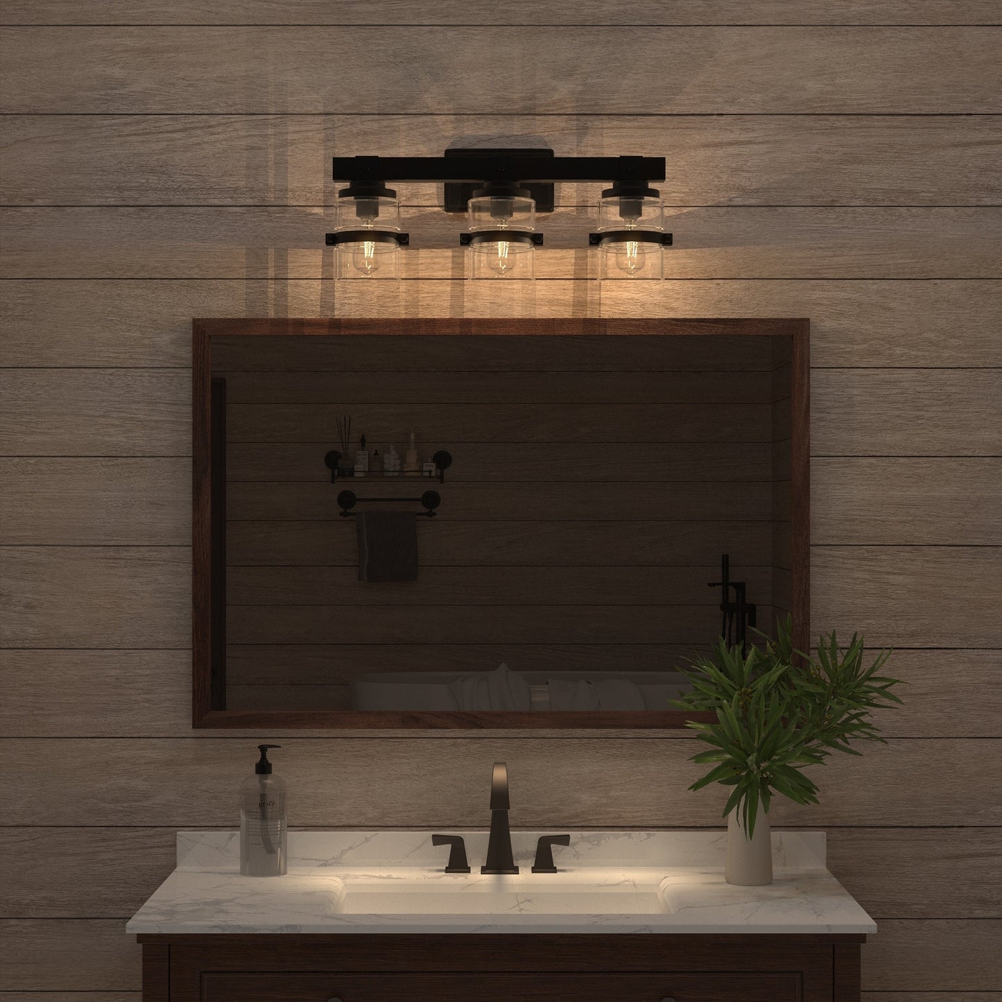 Applique murale de salle de bain ExBrite Farmhouse à 3 lumières, en fer noir à intensité variable