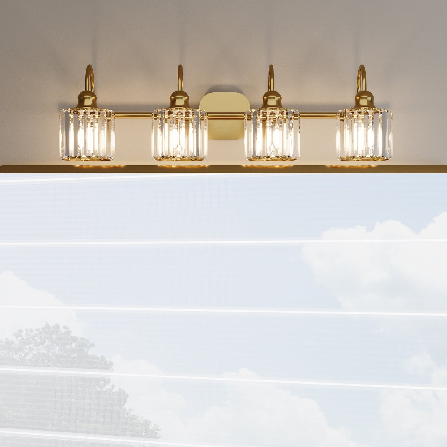 Appliques murales modernes ExBrite en cristal doré rose à 1, 2, 3, 4 ou 5 lumières pour salle de bain, à intensité variable