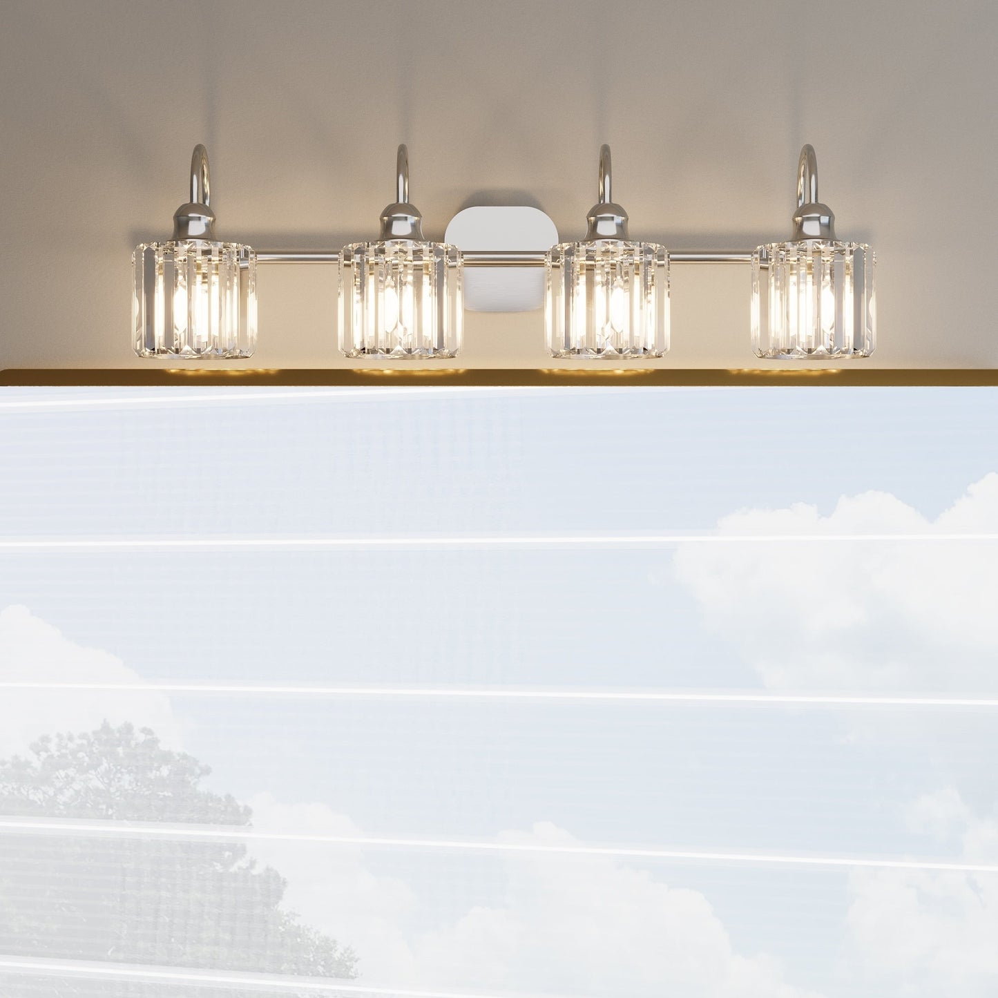 Appliques murales modernes ExBrite en cristal doré rose à 1, 2, 3, 4 ou 5 lumières pour salle de bain, à intensité variable