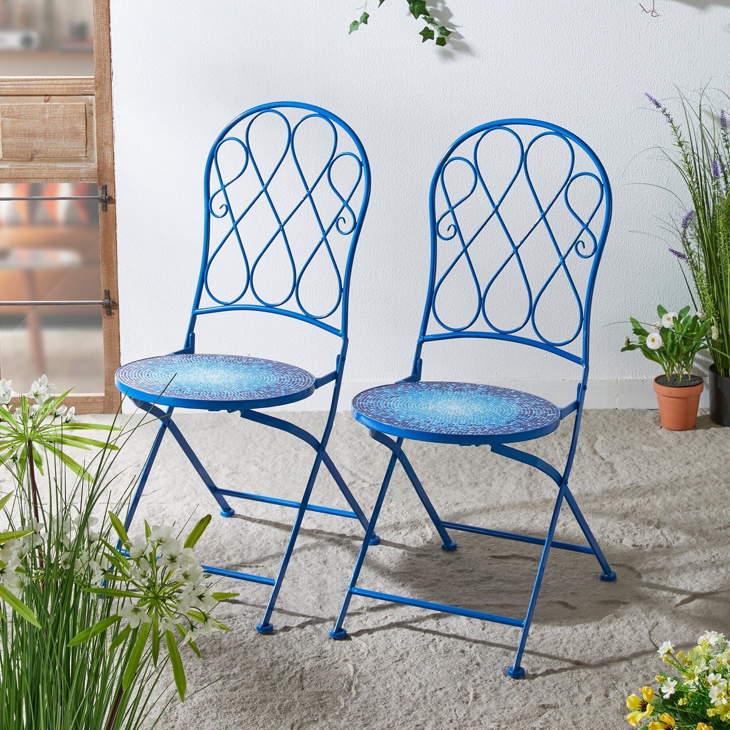 Ensemble bistrot pliant d'extérieur en métal Glitzhome 3 pièces avec table et chaises