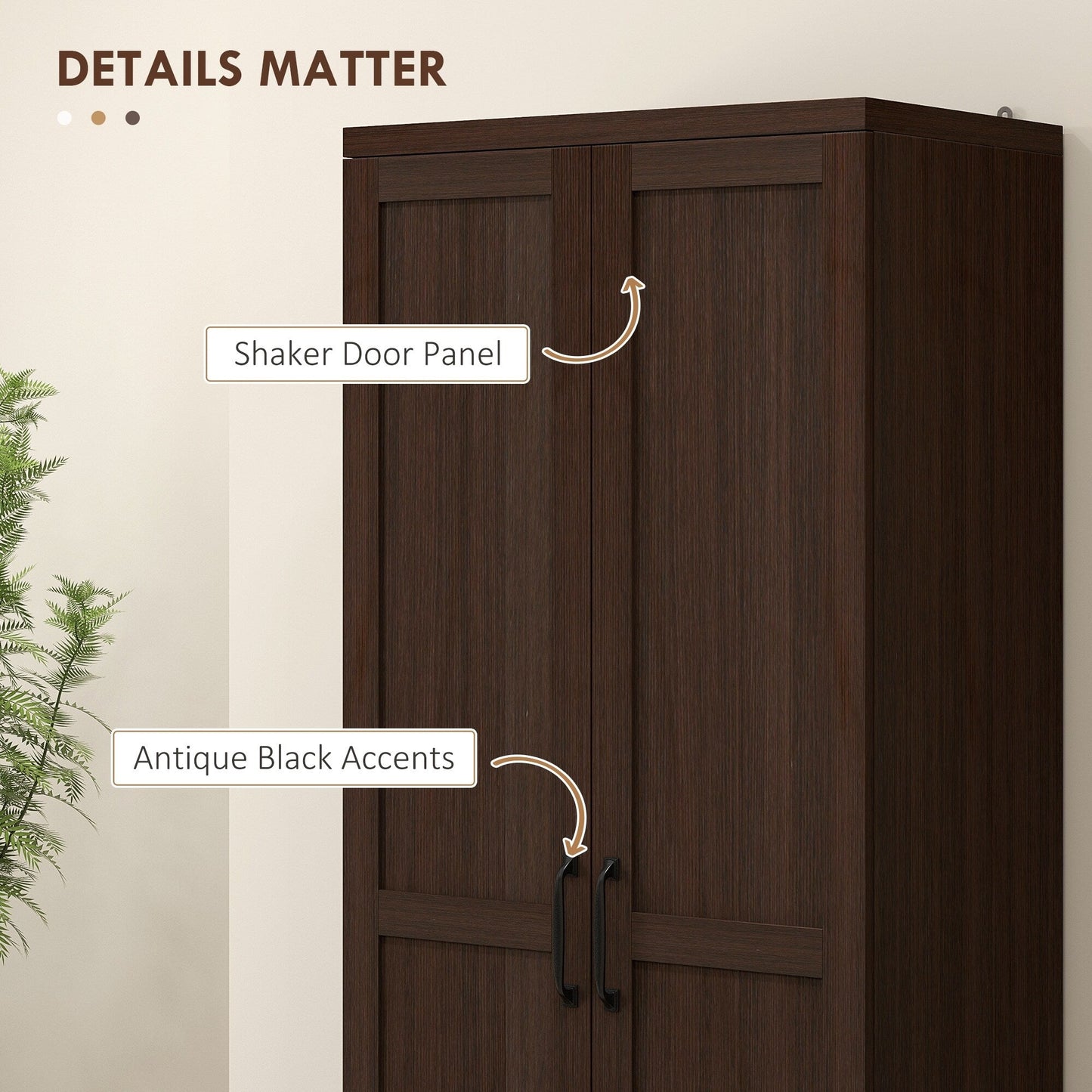 HOMCOM 63 Garde-manger de cuisine 2 portes, meuble de rangement indépendant avec étagères à 5 niveaux et 2 étagères réglables pour salle à manger