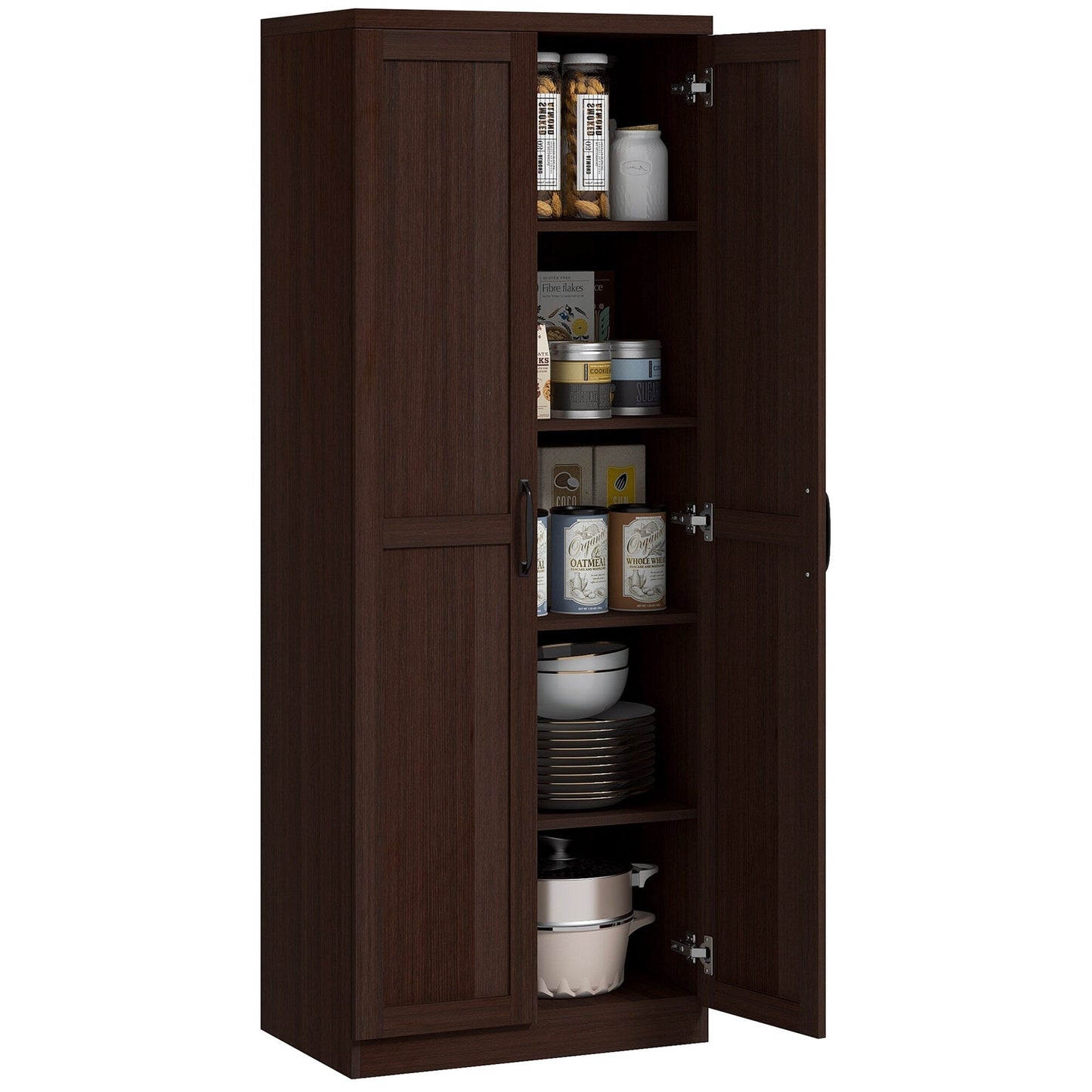 HOMCOM 63 Garde-manger de cuisine 2 portes, meuble de rangement indépendant avec étagères à 5 niveaux et 2 étagères réglables pour salle à manger