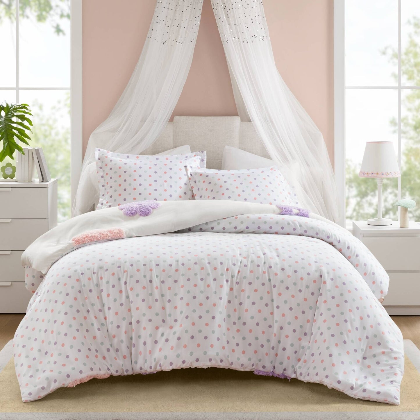Parure de lit réversible en chenille touffetée à motif floral Madeline pour enfants de conception intelligente