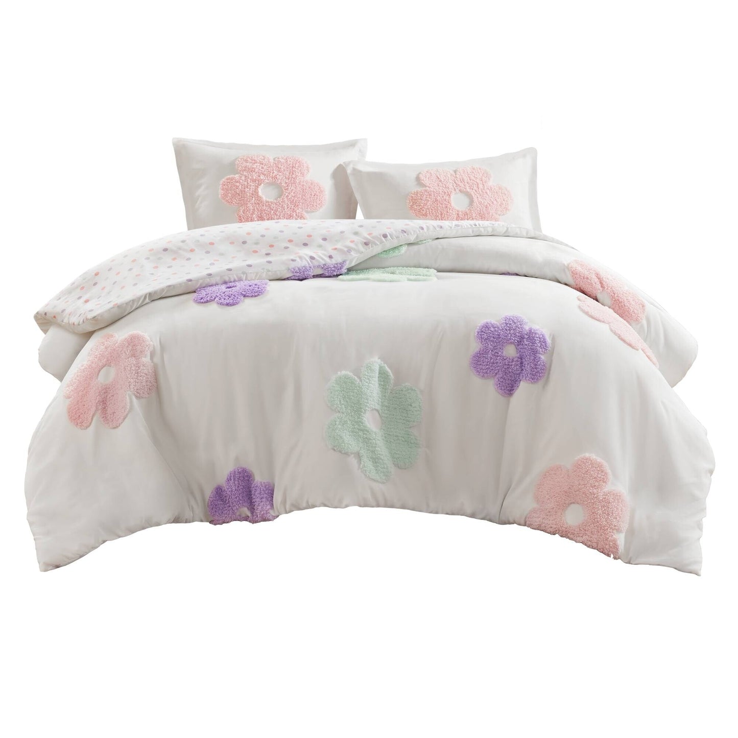 Parure de lit réversible en chenille touffetée à motif floral Madeline pour enfants de conception intelligente