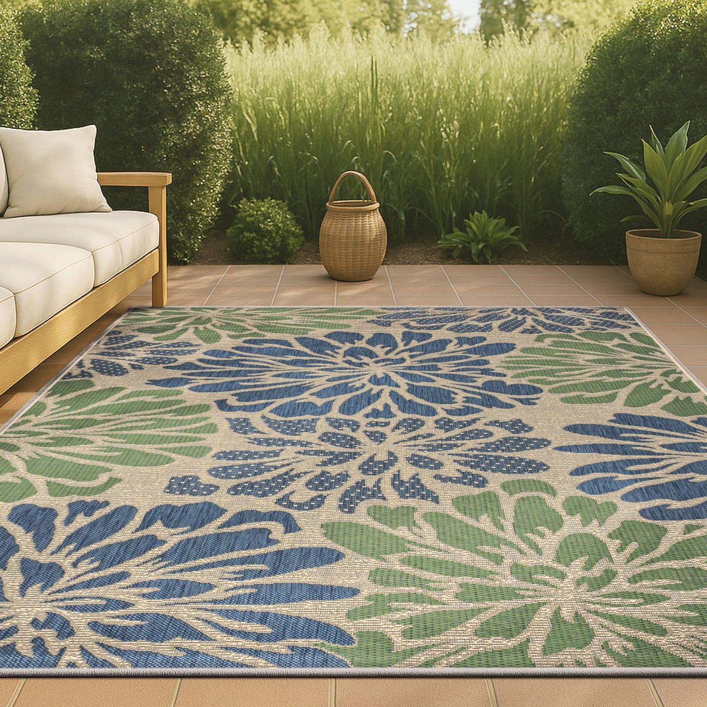 Tapis d'intérieur/extérieur à tissage texturé floral JONATHAN Y