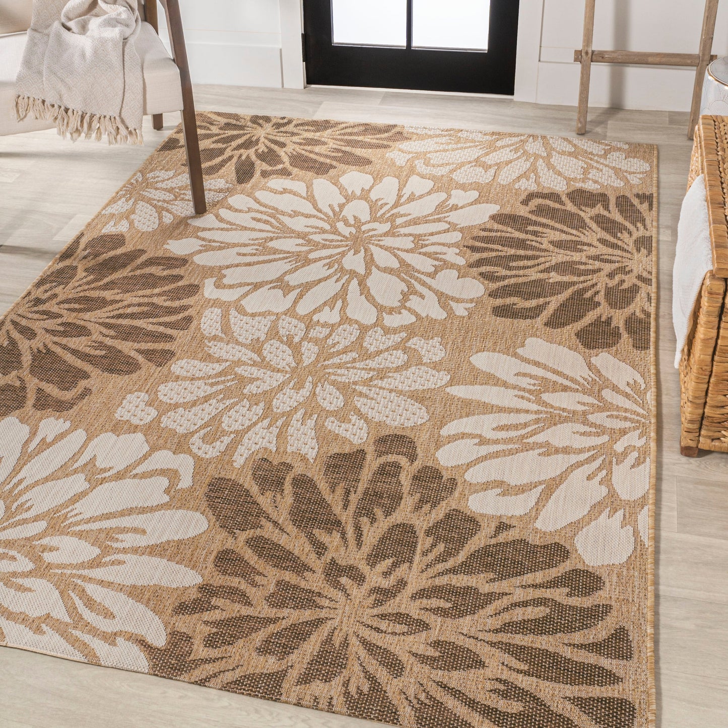 Tapis d'intérieur/extérieur à tissage texturé floral JONATHAN Y