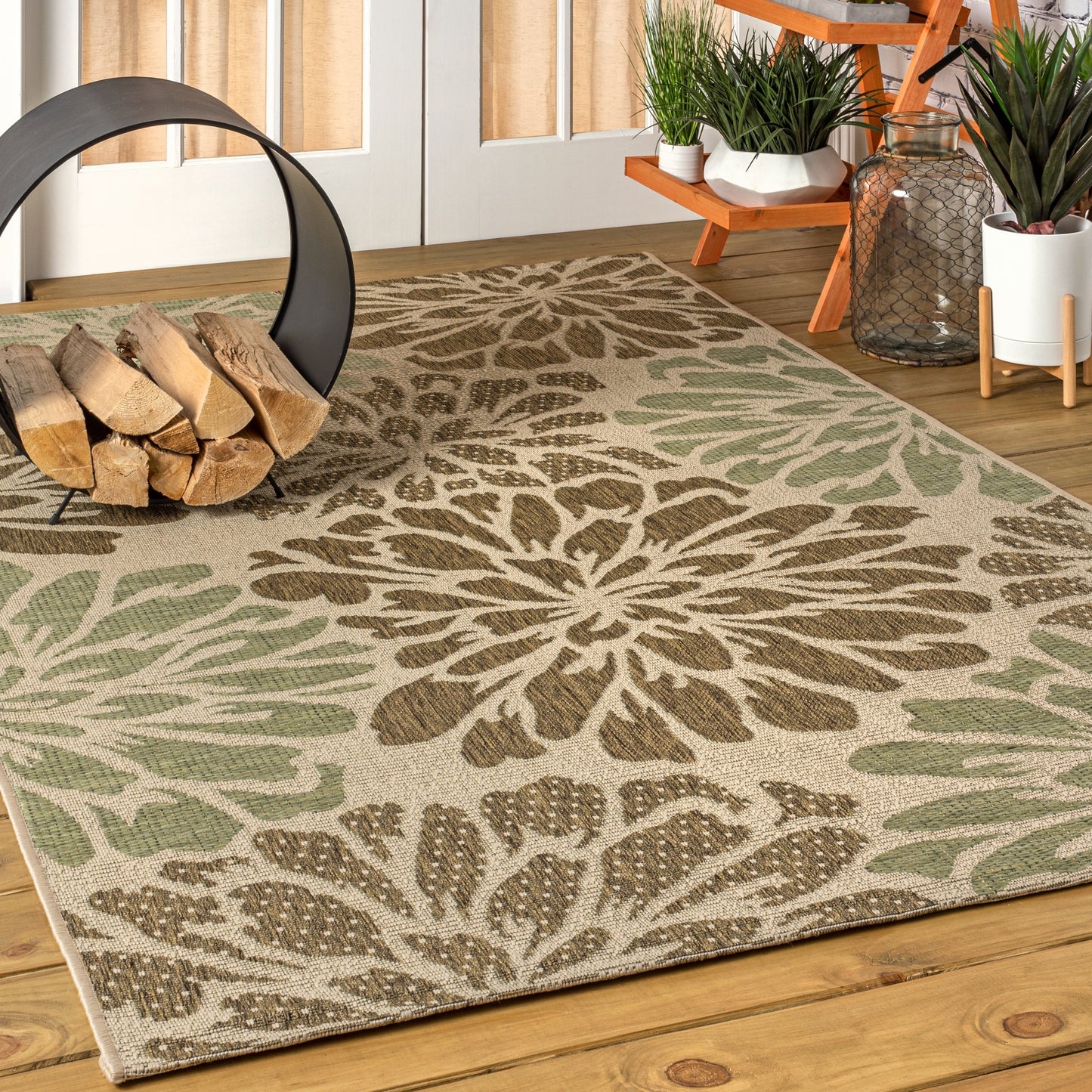 Tapis d'intérieur/extérieur à tissage texturé floral JONATHAN Y