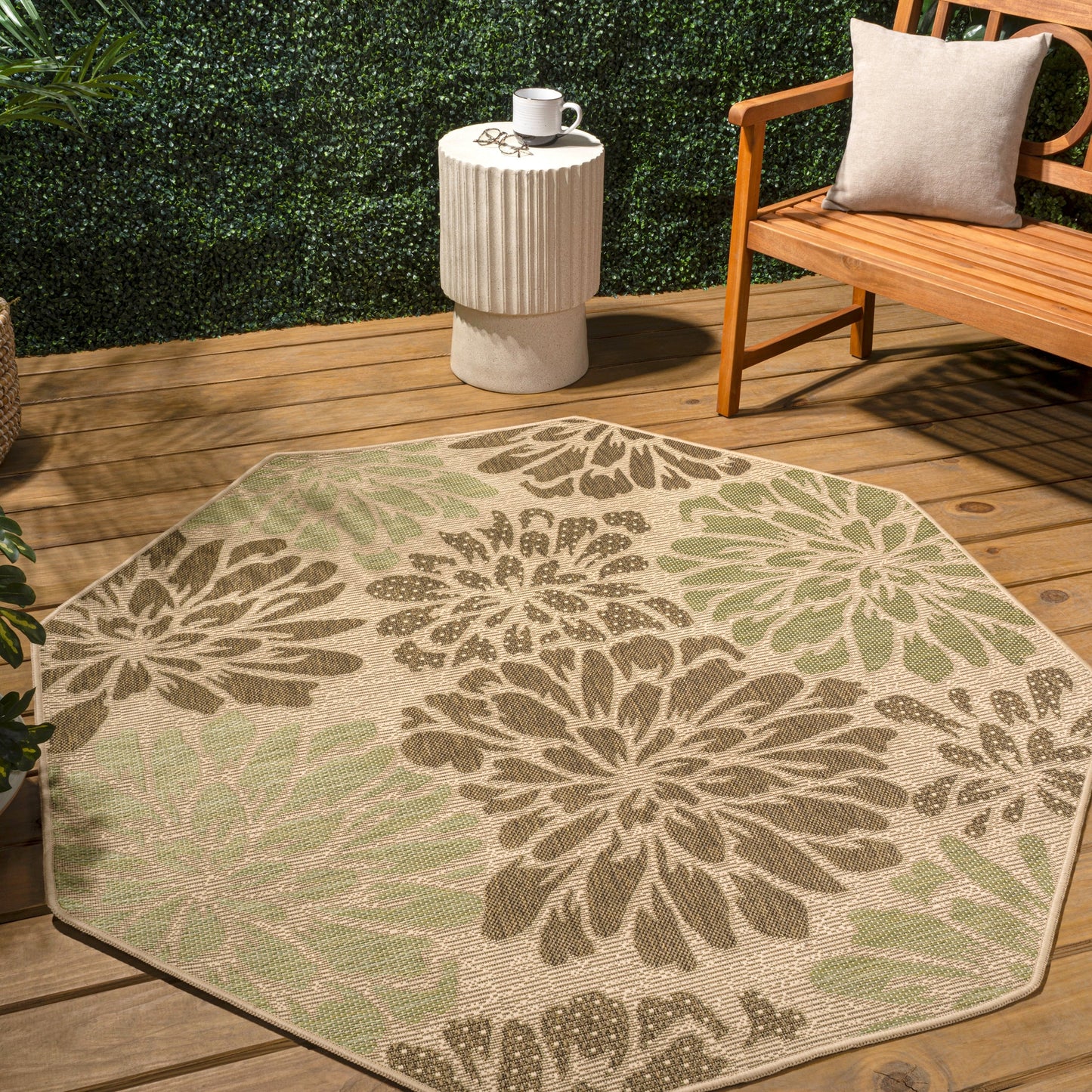 Tapis d'intérieur/extérieur à tissage texturé floral JONATHAN Y