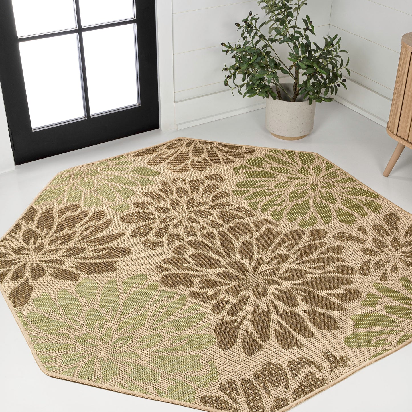Tapis d'intérieur/extérieur à tissage texturé floral JONATHAN Y