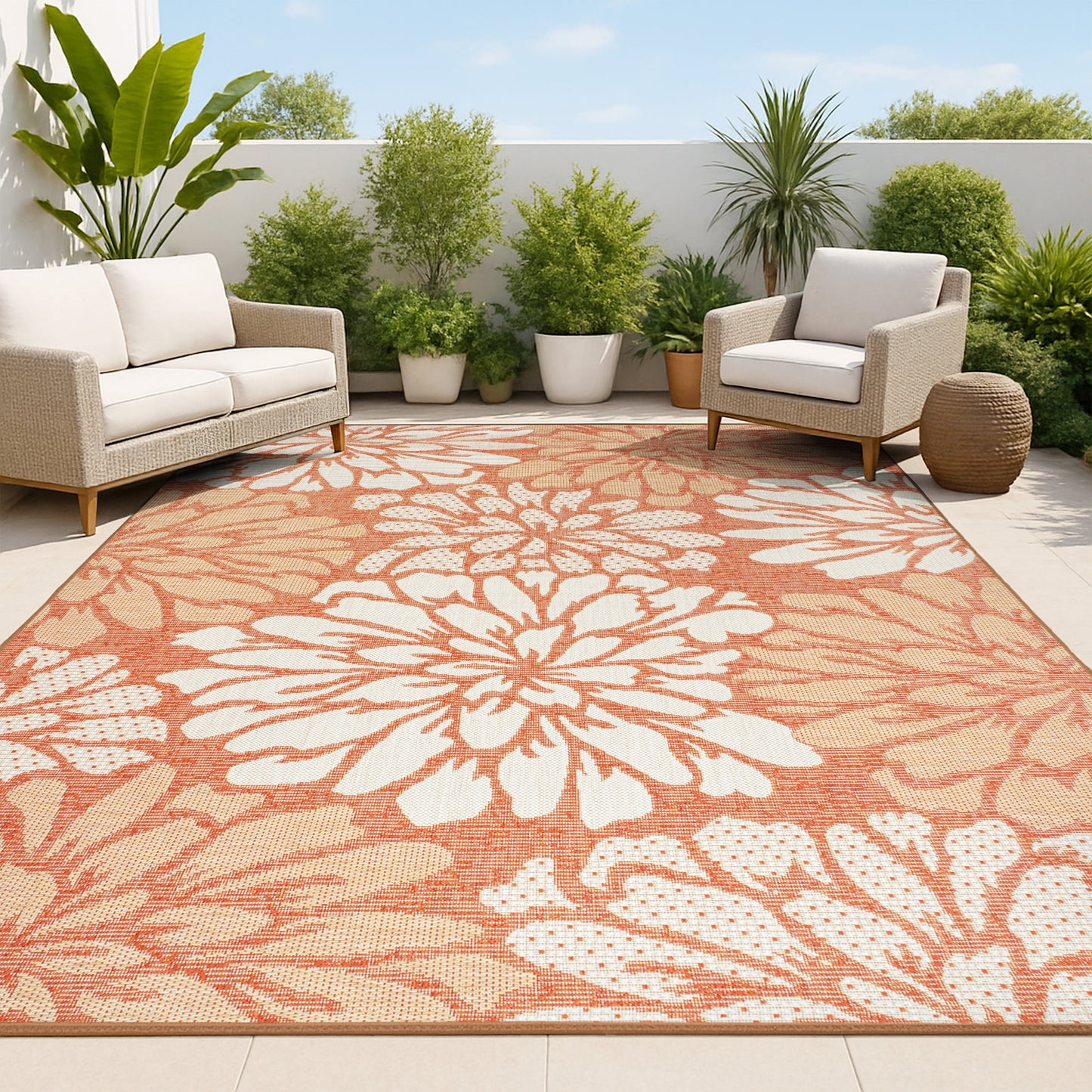 Tapis d'intérieur/extérieur à tissage texturé floral JONATHAN Y