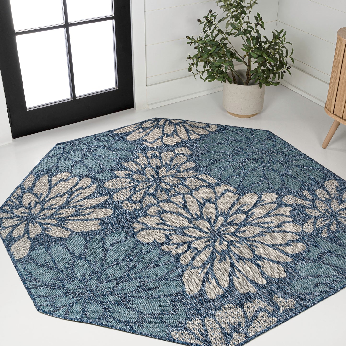 Tapis d'intérieur/extérieur à tissage texturé floral JONATHAN Y