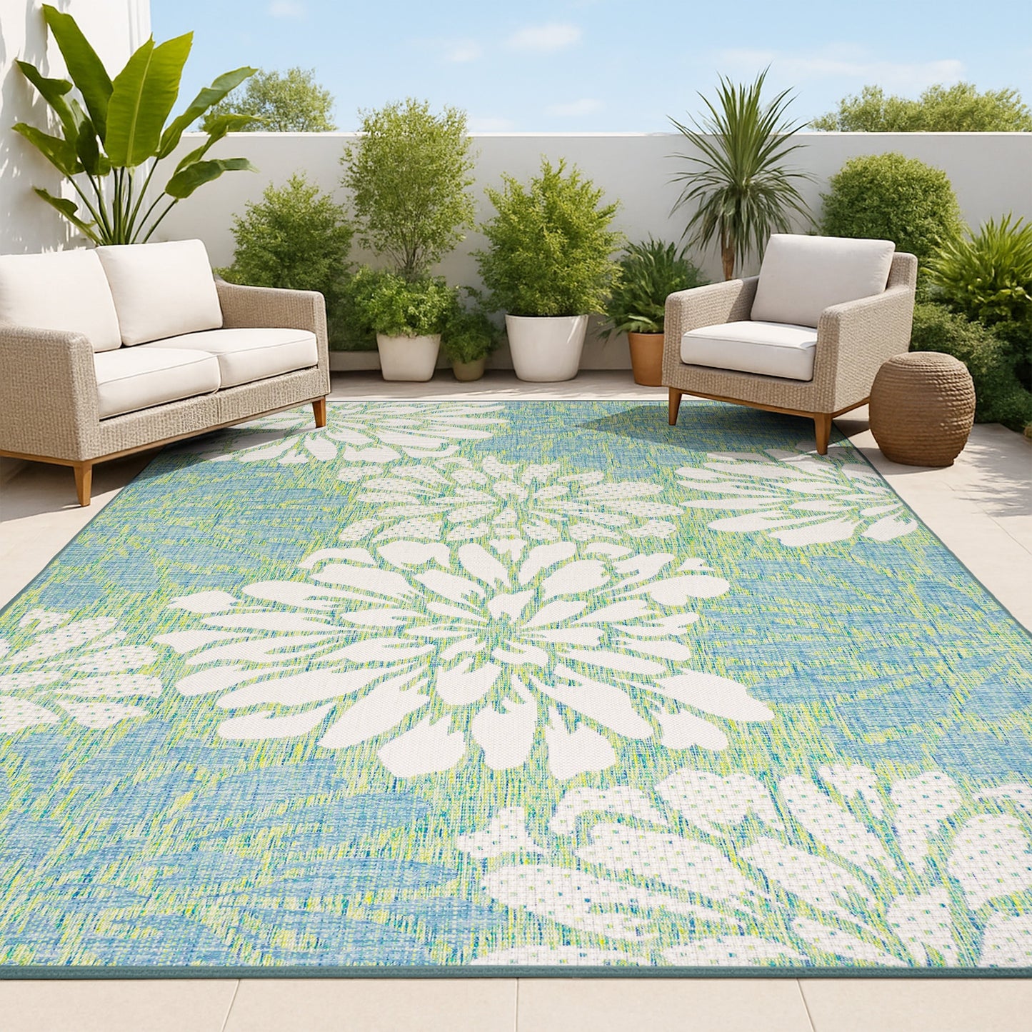 Tapis d'intérieur/extérieur à tissage texturé floral JONATHAN Y