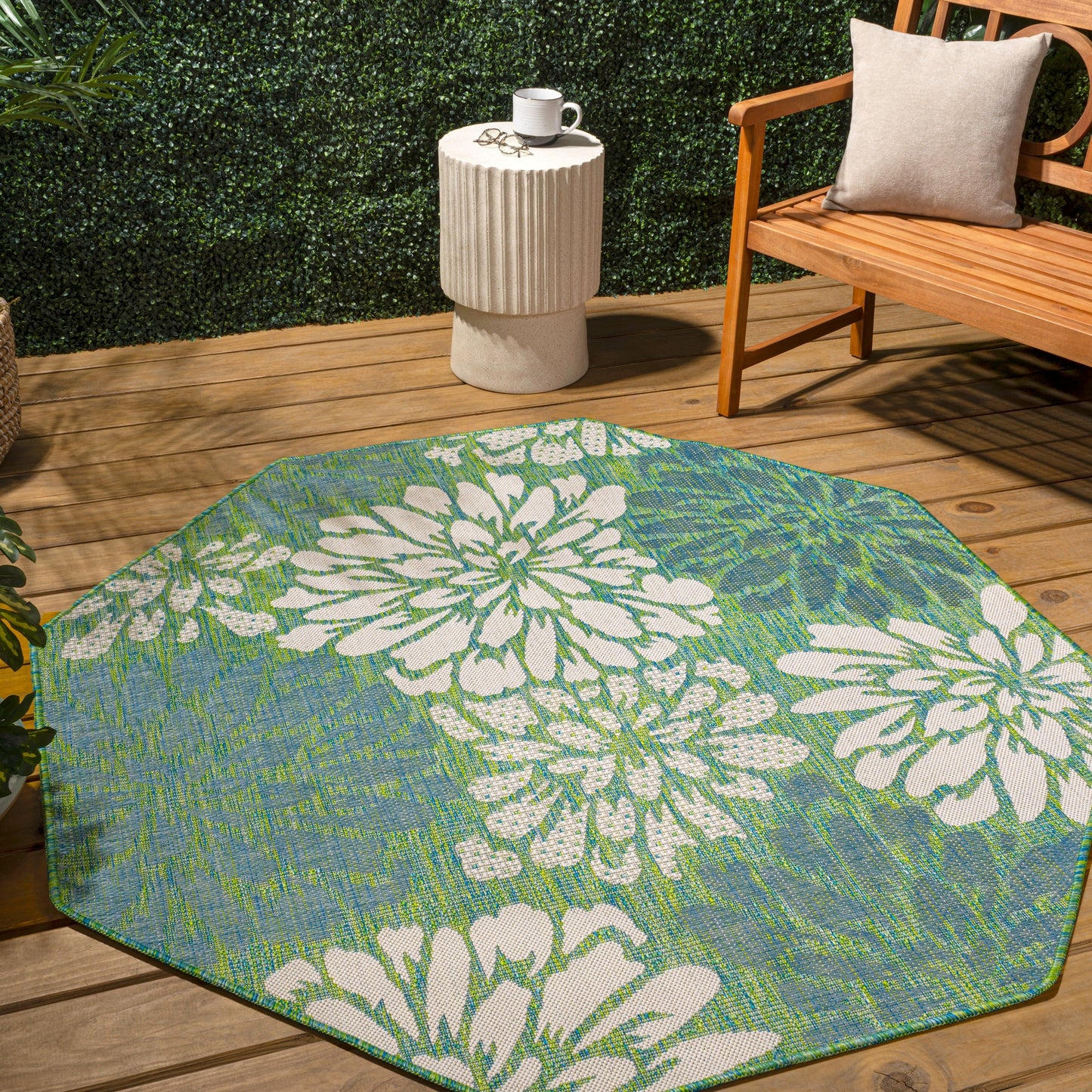 Tapis d'intérieur/extérieur à tissage texturé floral JONATHAN Y