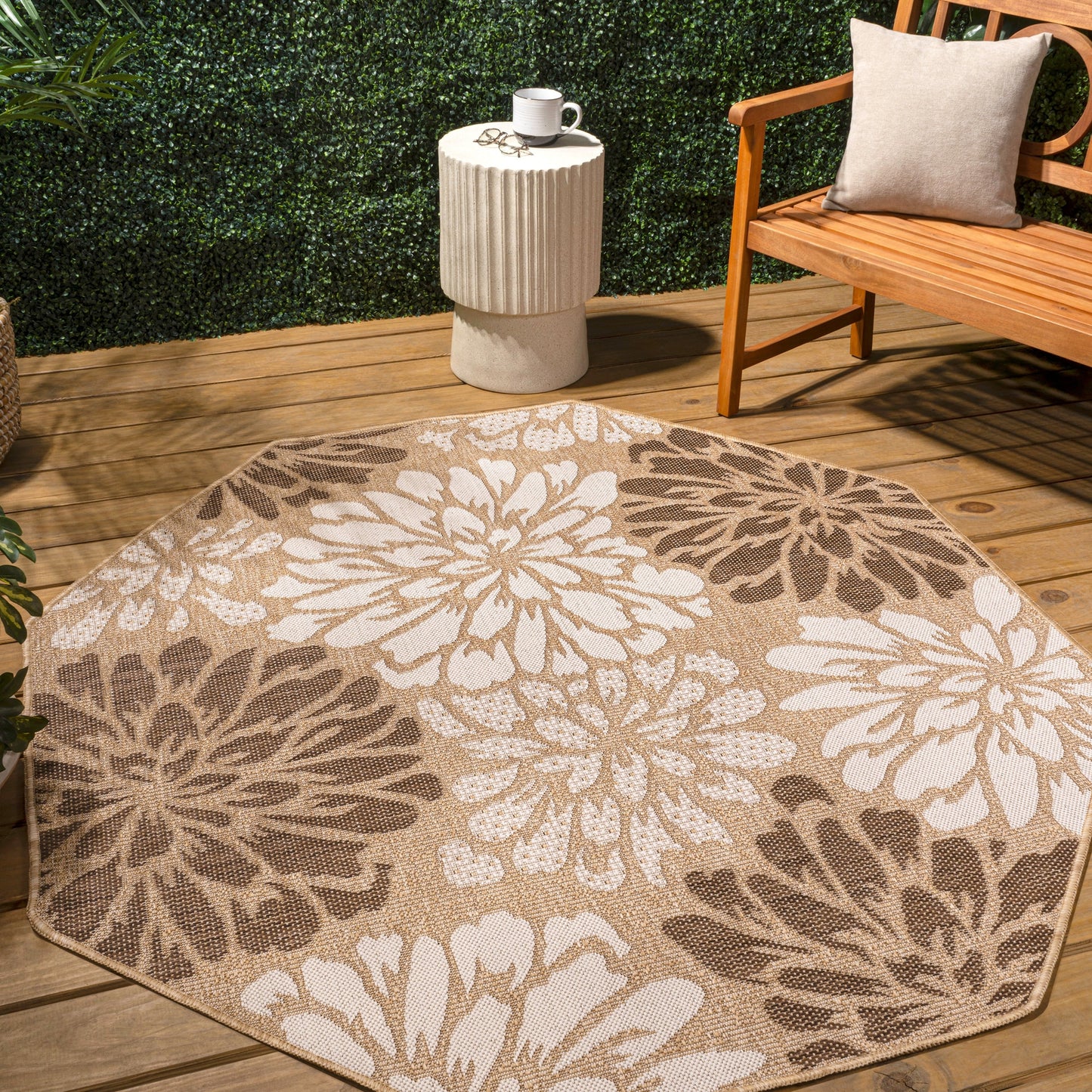 Tapis d'intérieur/extérieur à tissage texturé floral JONATHAN Y