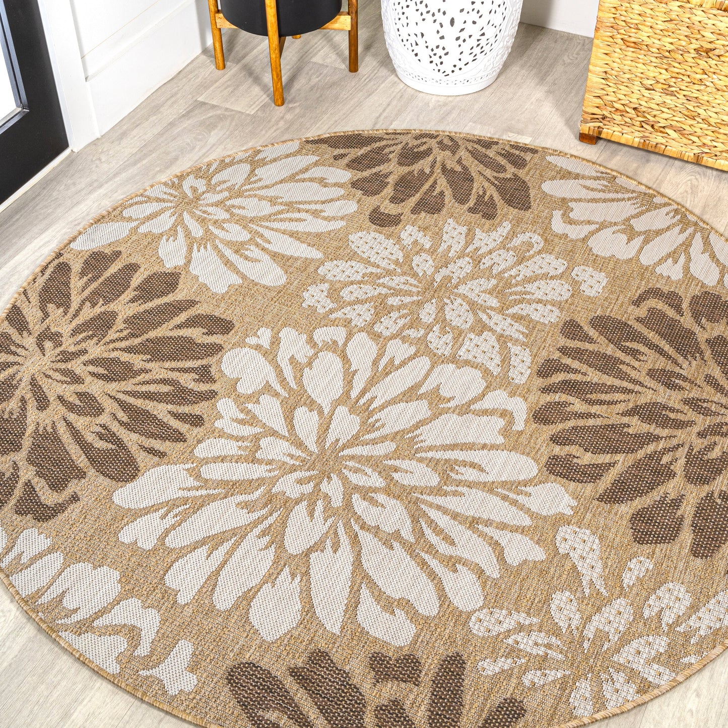 Tapis d'intérieur/extérieur à tissage texturé floral JONATHAN Y