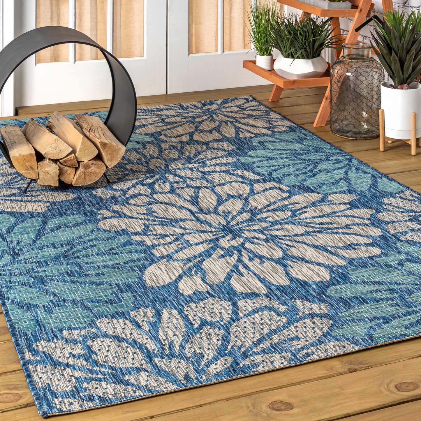 Tapis d'intérieur/extérieur à tissage texturé floral JONATHAN Y