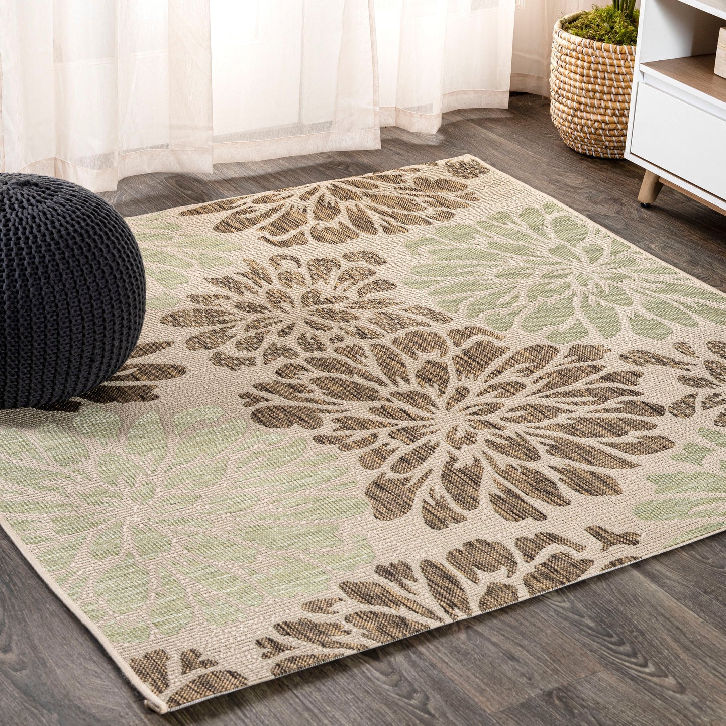 Tapis d'intérieur/extérieur à tissage texturé floral JONATHAN Y