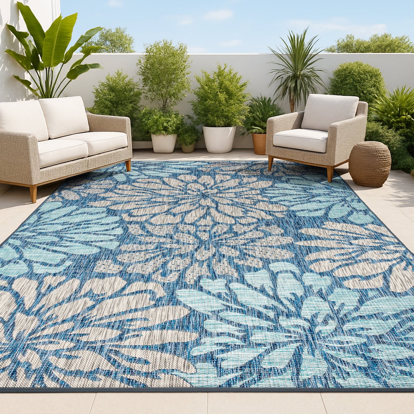Tapis d'intérieur/extérieur à tissage texturé floral JONATHAN Y