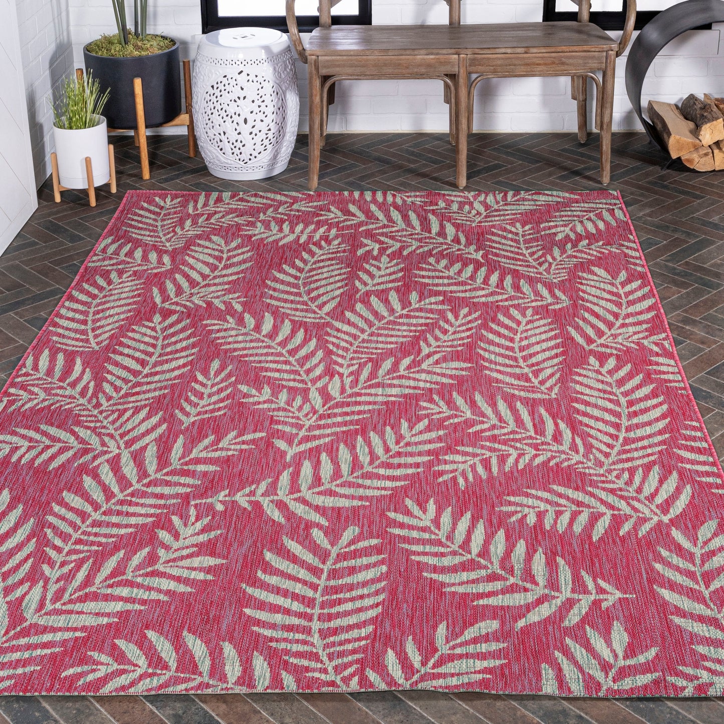 JONATHAN Y Tapis intérieur/extérieur à fronde de palmier Galon