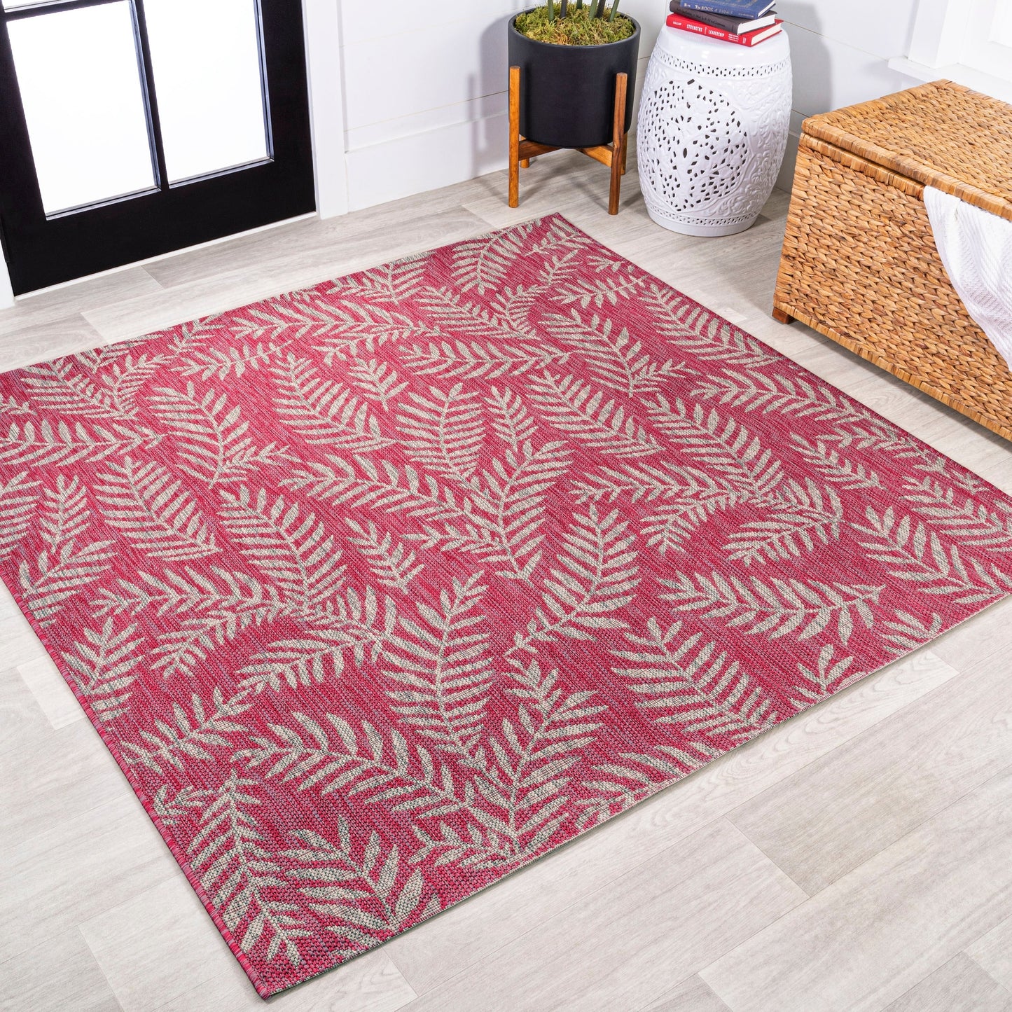 JONATHAN Y Tapis intérieur/extérieur à fronde de palmier Galon