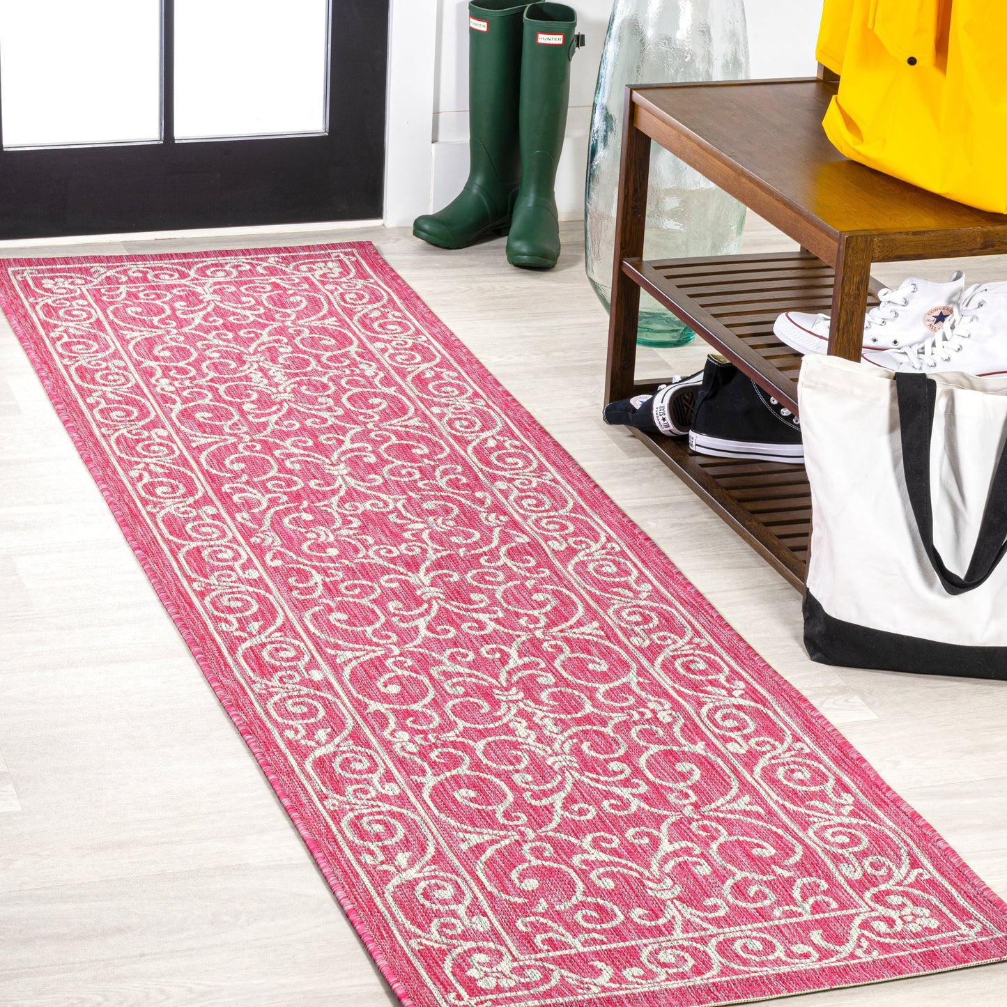 Tapis d'intérieur/extérieur à tissage texturé en filigrane JONATHAN Y