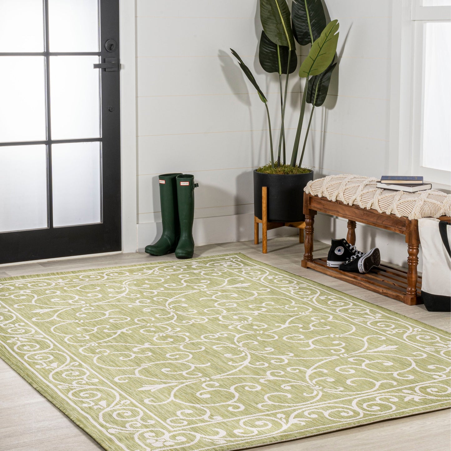 Tapis d'intérieur/extérieur à tissage texturé en filigrane JONATHAN Y