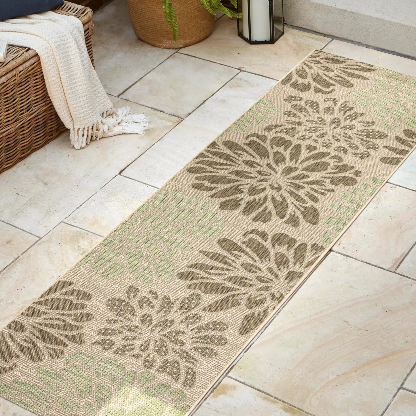 Tapis d'intérieur/extérieur à tissage texturé floral JONATHAN Y
