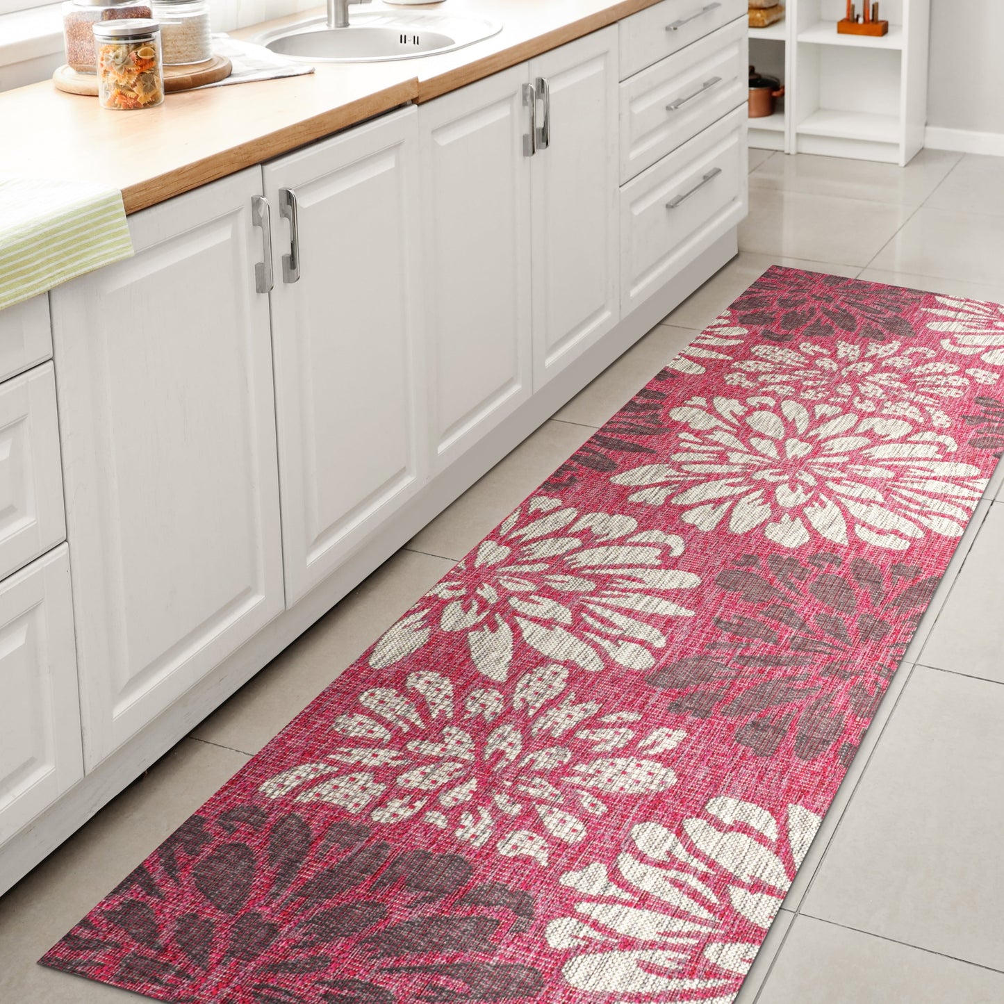 Tapis d'intérieur/extérieur à tissage texturé floral JONATHAN Y
