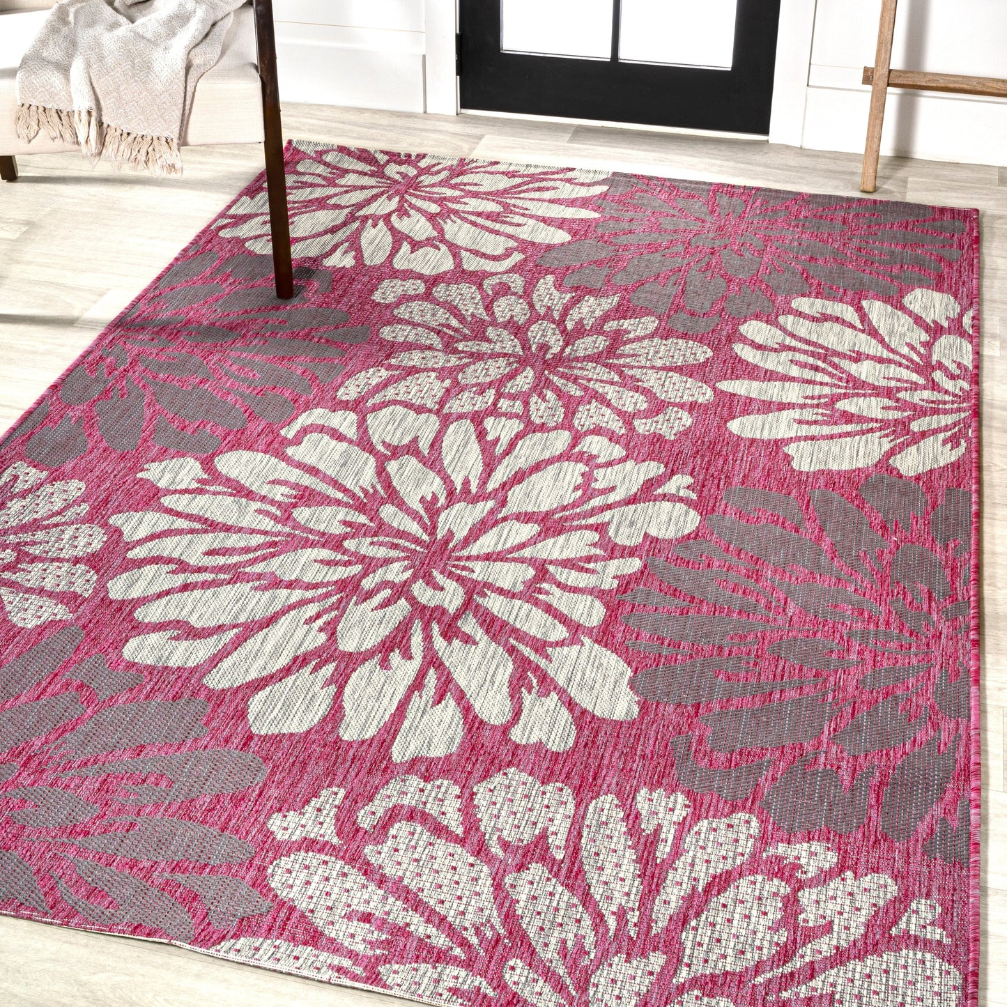 Tapis d'intérieur/extérieur à tissage texturé floral JONATHAN Y