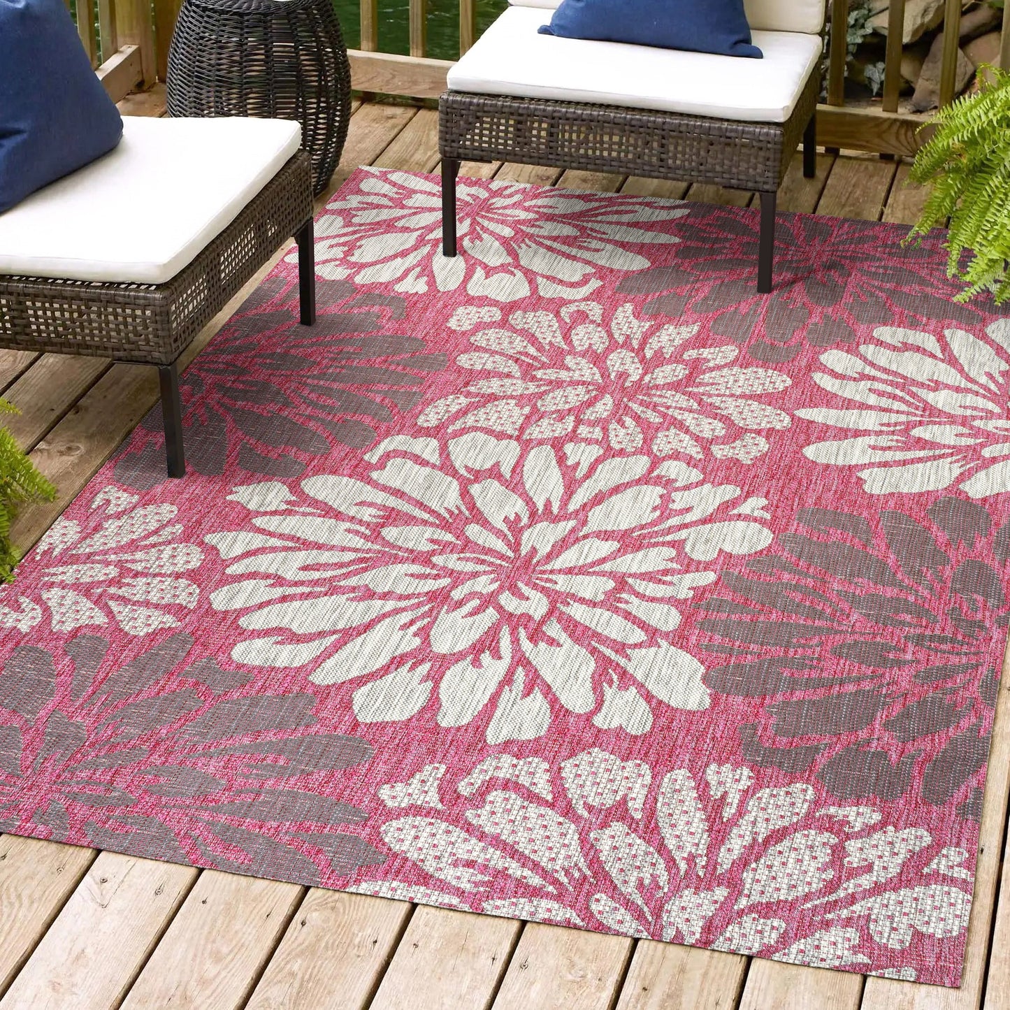 Tapis d'intérieur/extérieur à tissage texturé floral JONATHAN Y