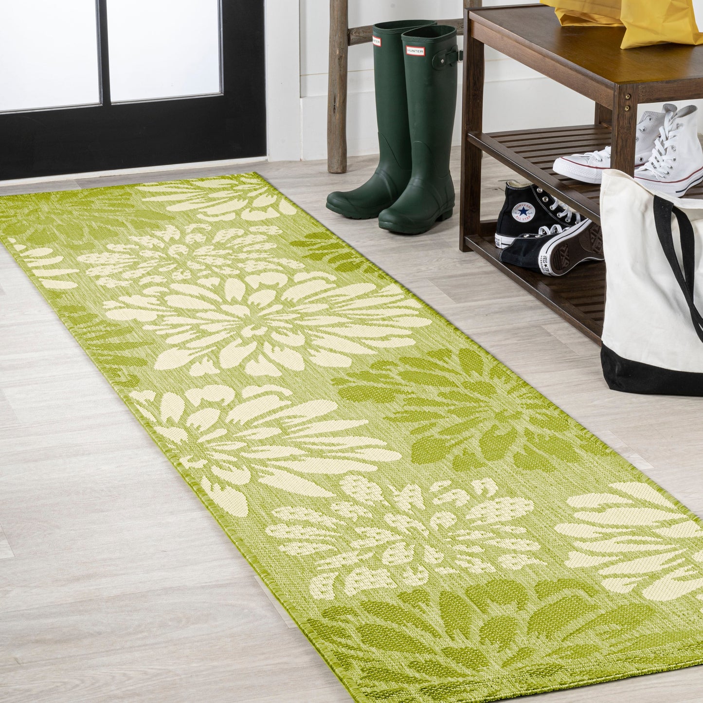 Tapis d'intérieur/extérieur à tissage texturé floral JONATHAN Y