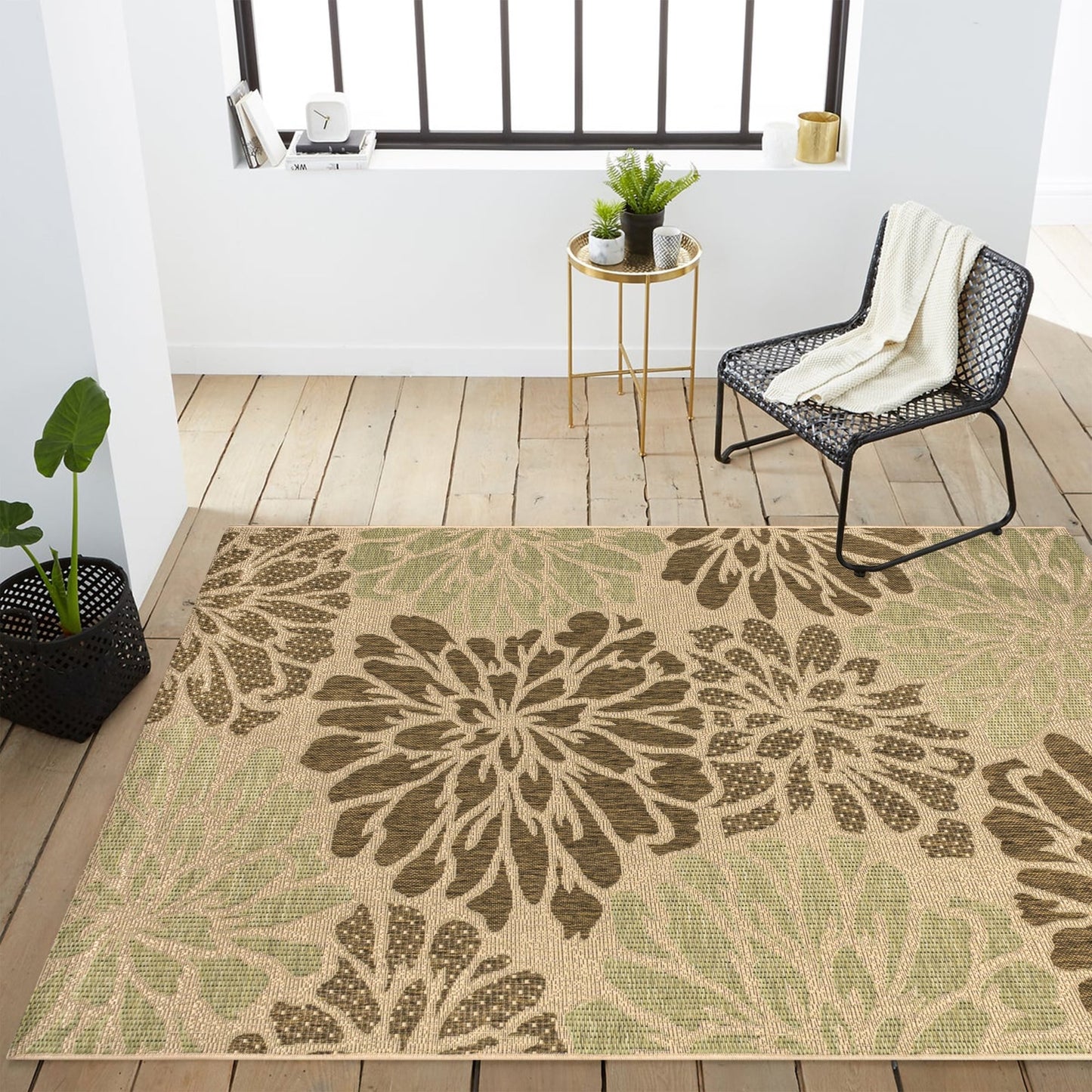 Tapis d'intérieur/extérieur à tissage texturé floral JONATHAN Y