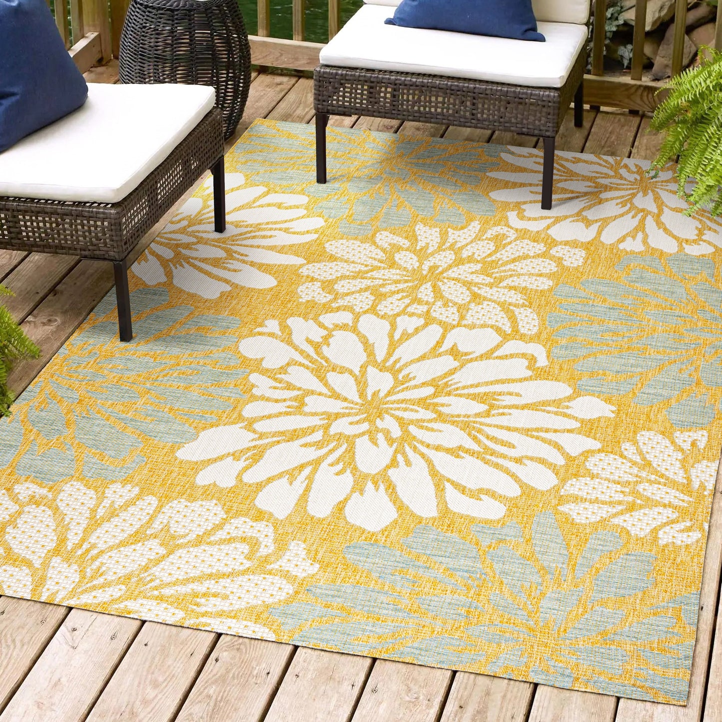 Tapis d'intérieur/extérieur à tissage texturé floral JONATHAN Y