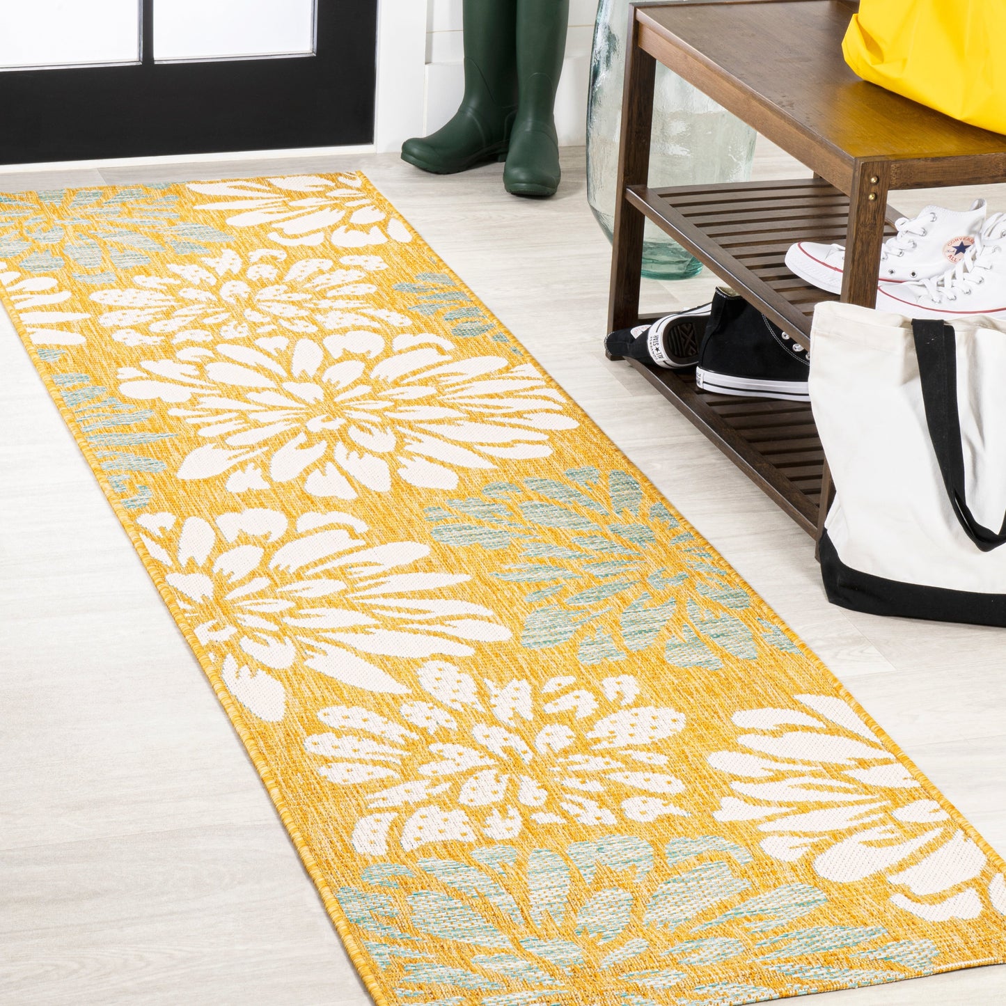 Tapis d'intérieur/extérieur à tissage texturé floral JONATHAN Y