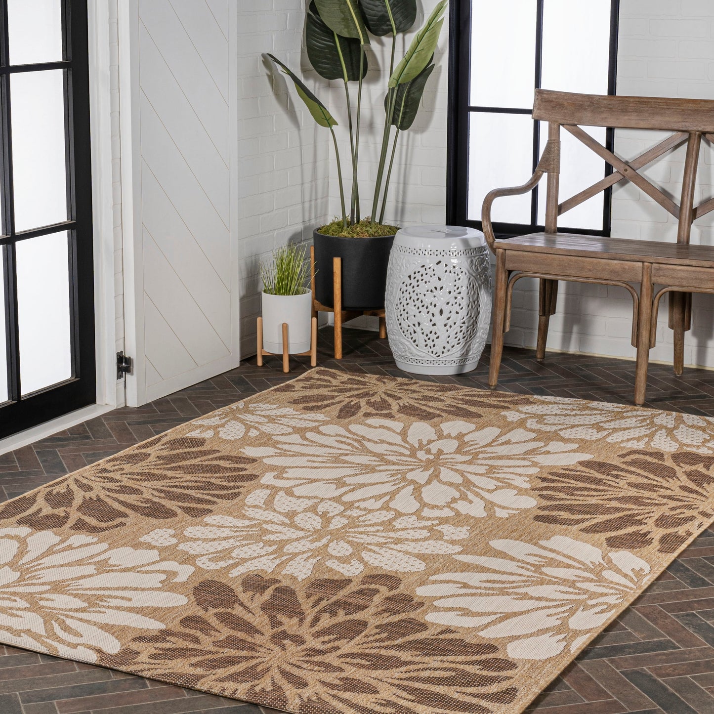 Tapis d'intérieur/extérieur à tissage texturé floral JONATHAN Y