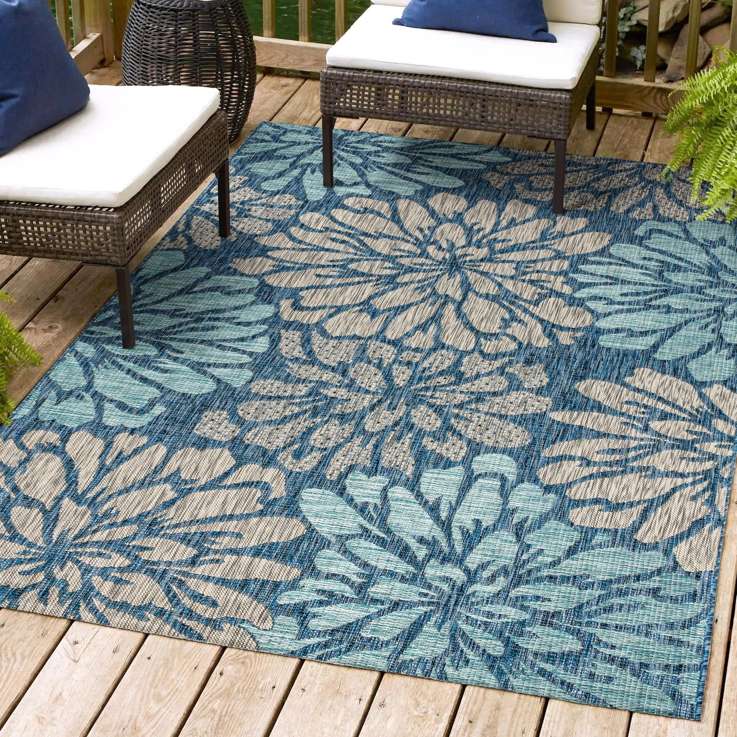 Tapis d'intérieur/extérieur à tissage texturé floral JONATHAN Y