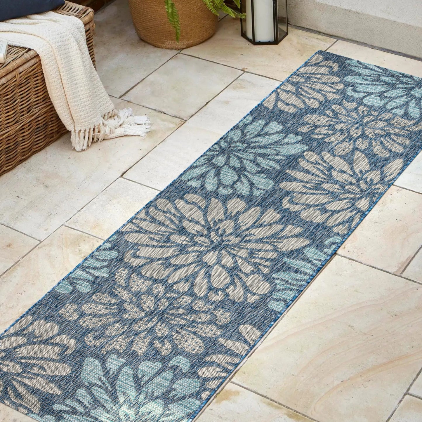 Tapis d'intérieur/extérieur à tissage texturé floral JONATHAN Y