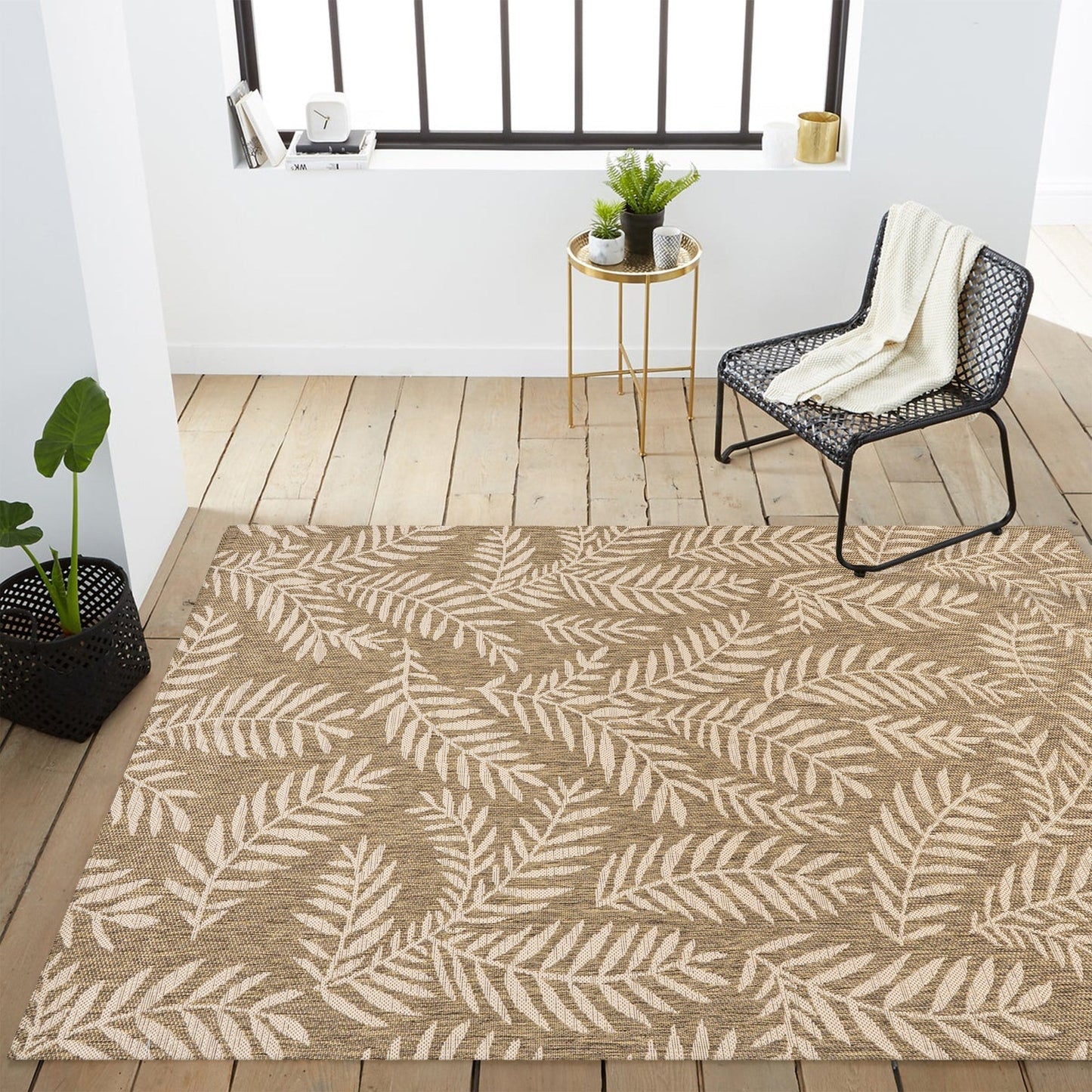 JONATHAN Y Tapis intérieur/extérieur à fronde de palmier Galon