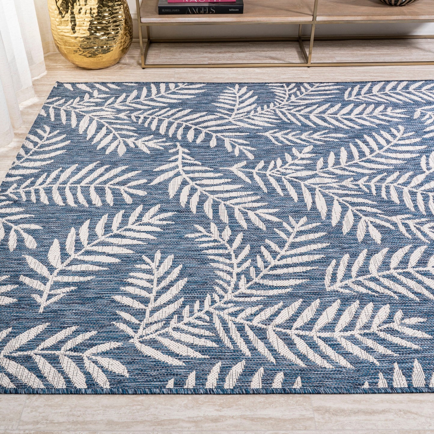 JONATHAN Y Tapis intérieur/extérieur à fronde de palmier Galon