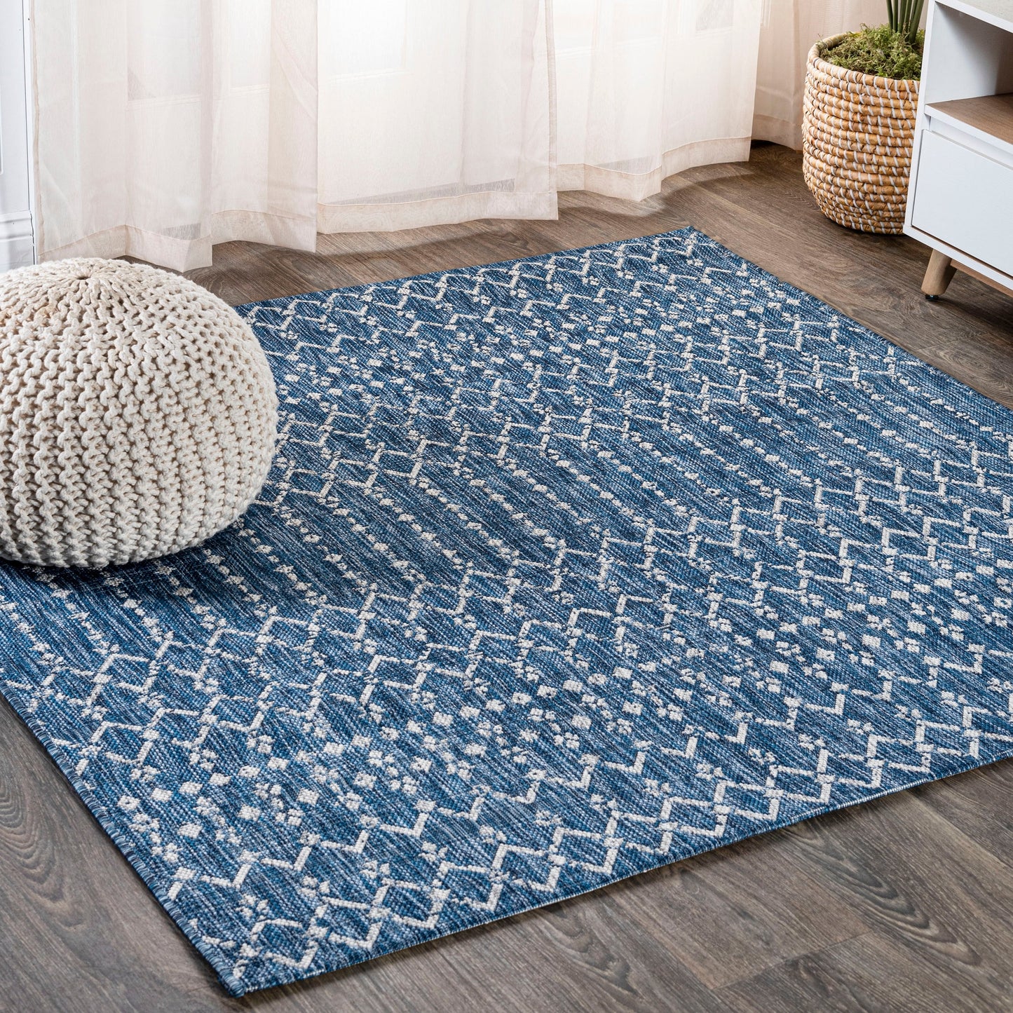 Tapis d'intérieur/extérieur à tissage géométrique marocain JONATHAN Y Trebol