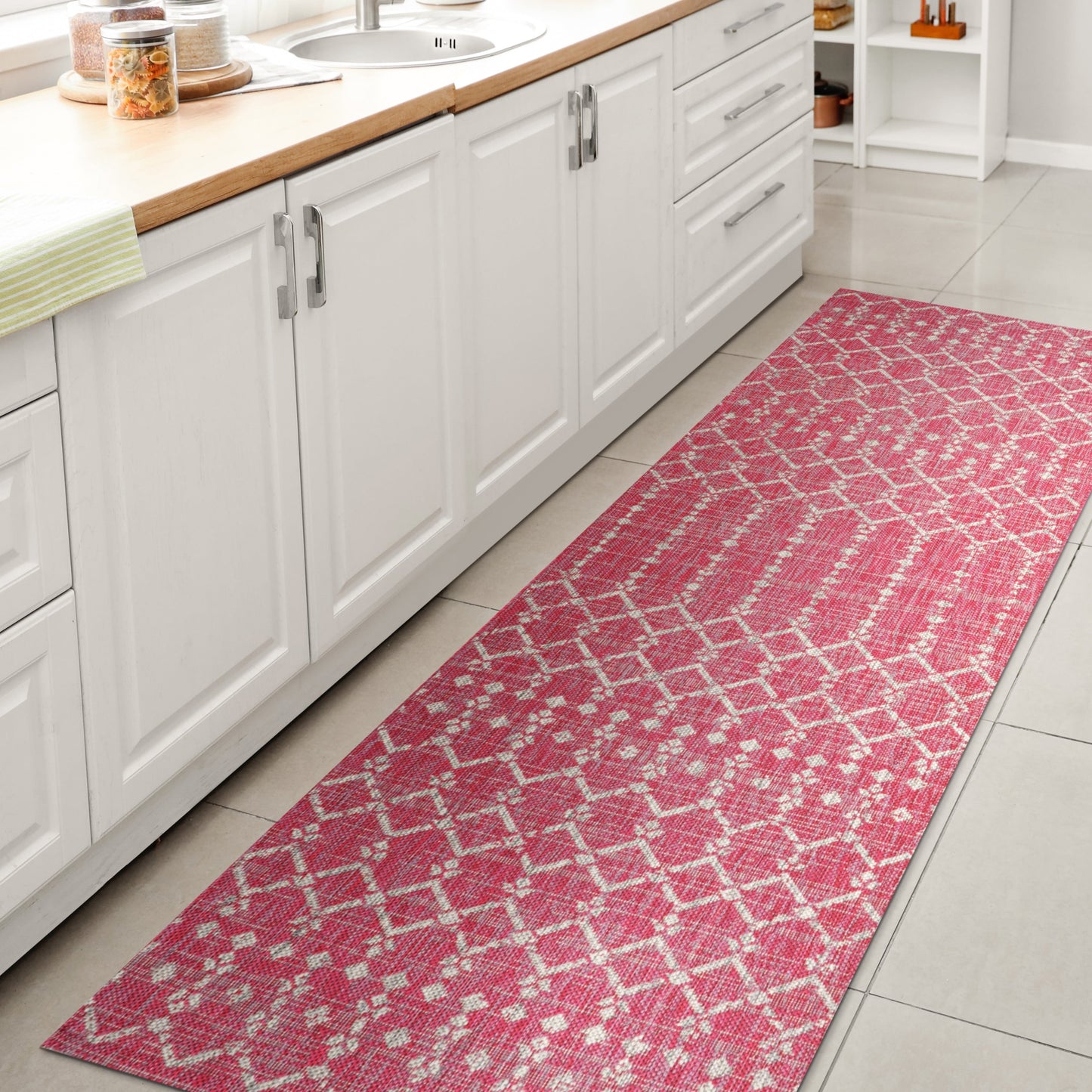 Tapis d'intérieur/extérieur à tissage géométrique marocain JONATHAN Y Trebol