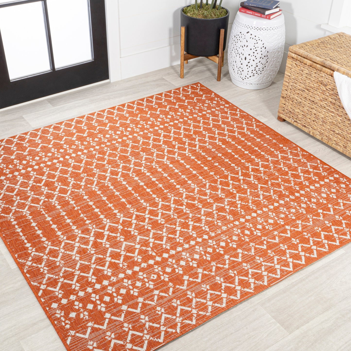 Tapis d'intérieur/extérieur à tissage géométrique marocain JONATHAN Y Trebol