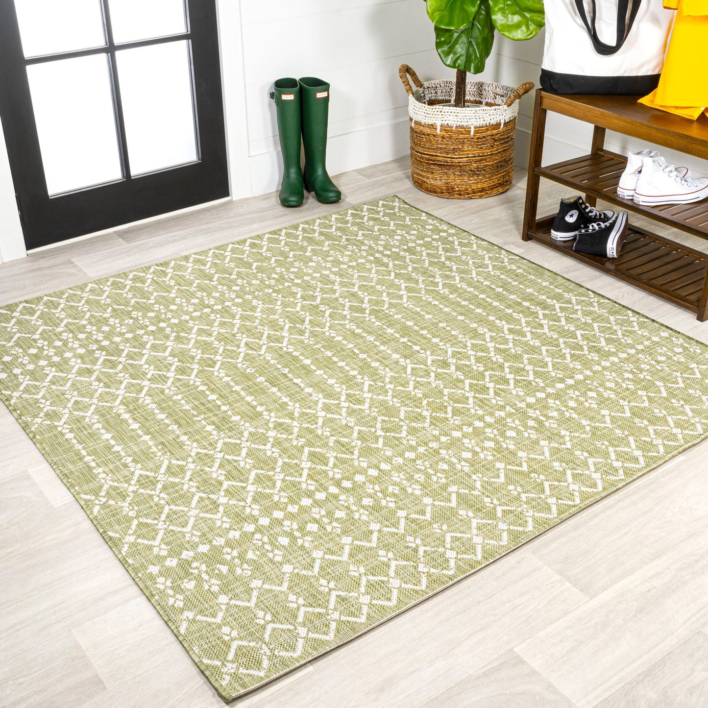 Tapis d'intérieur/extérieur à tissage géométrique marocain JONATHAN Y Trebol