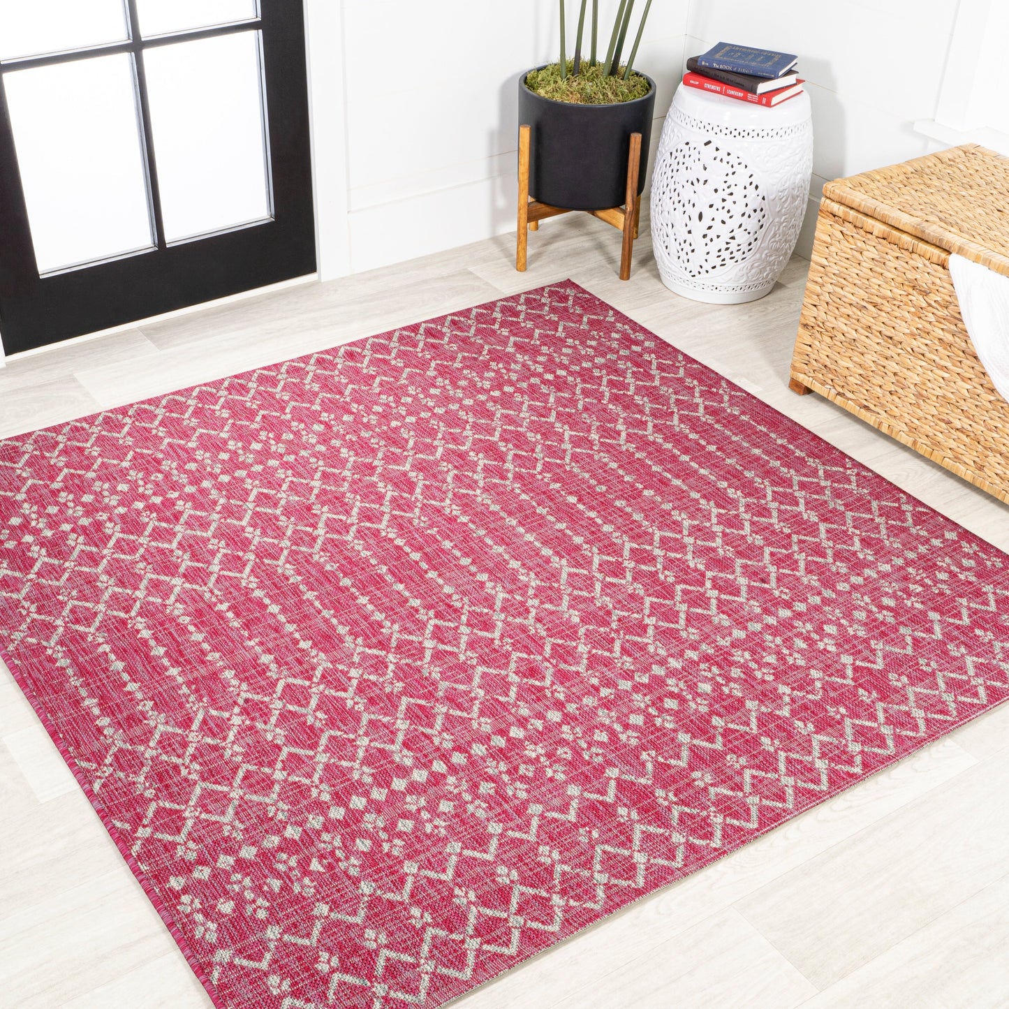 Tapis d'intérieur/extérieur à tissage géométrique marocain JONATHAN Y Trebol