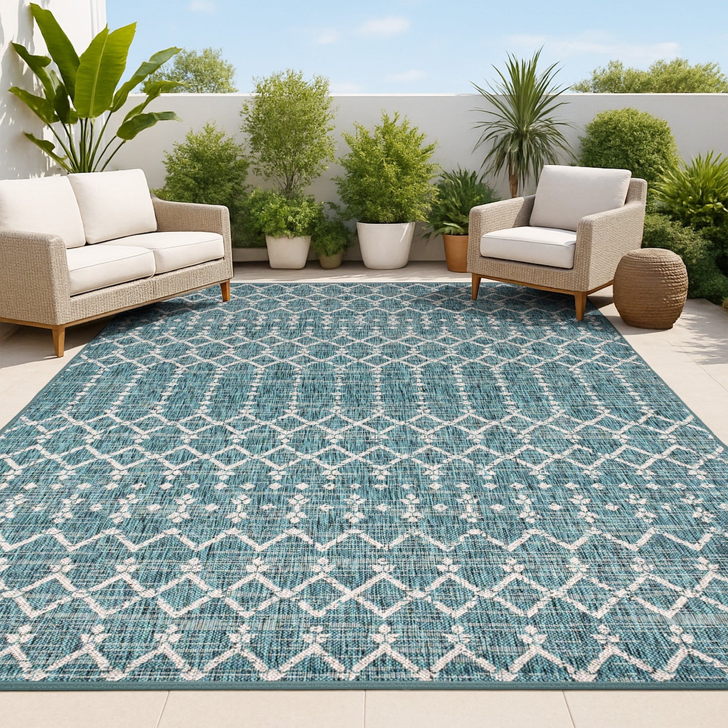 Tapis d'intérieur/extérieur à tissage géométrique marocain JONATHAN Y Trebol