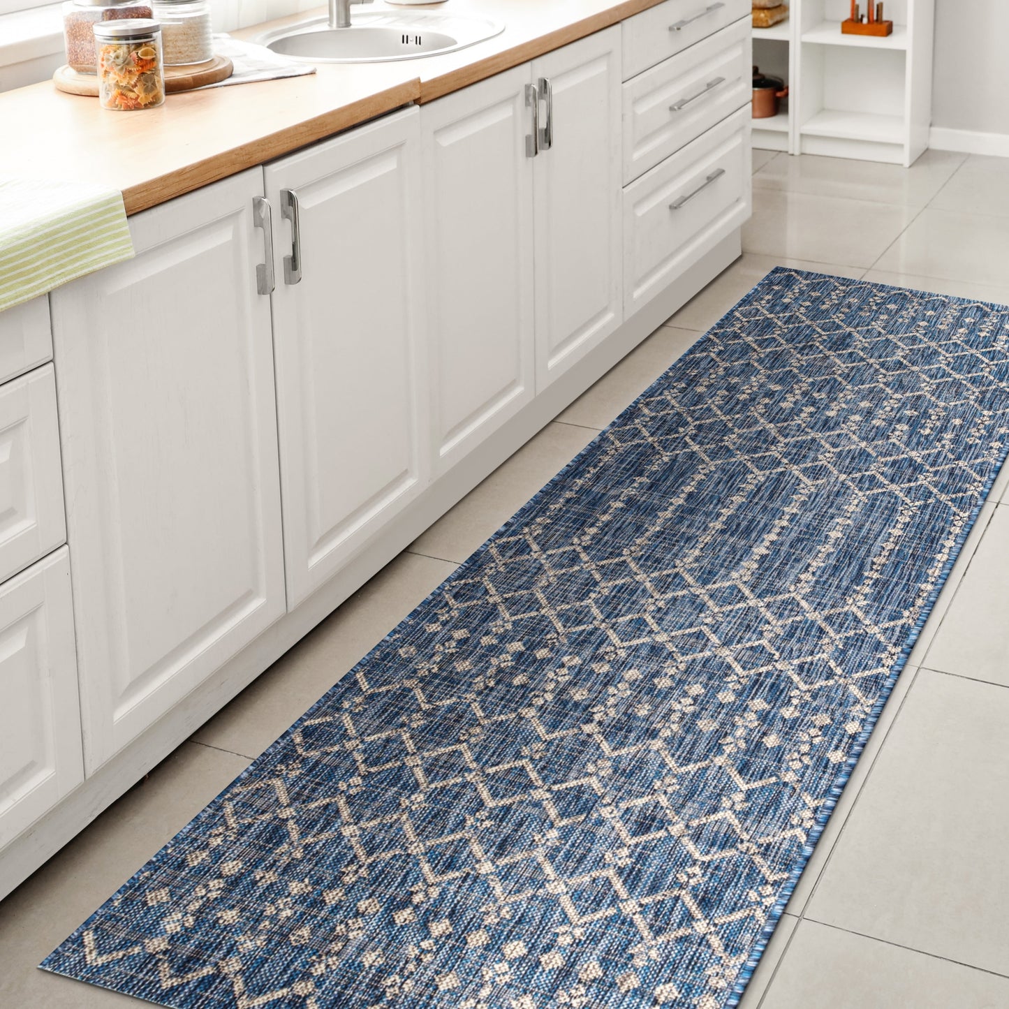 Tapis d'intérieur/extérieur à tissage géométrique marocain JONATHAN Y Trebol